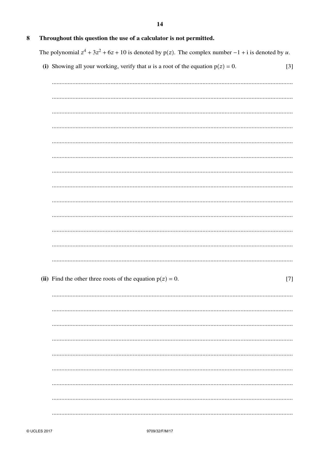 Cambridge A Level Mathematics 9709 2017 Feb/March Paper 3 · Variant 2 question paper, page 14 of 20