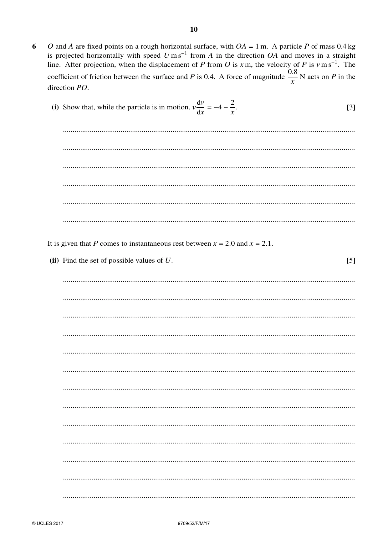Cambridge A Level Mathematics 9709 2017 Feb/March Paper 5 · Variant 2 question paper, page 10 of 16