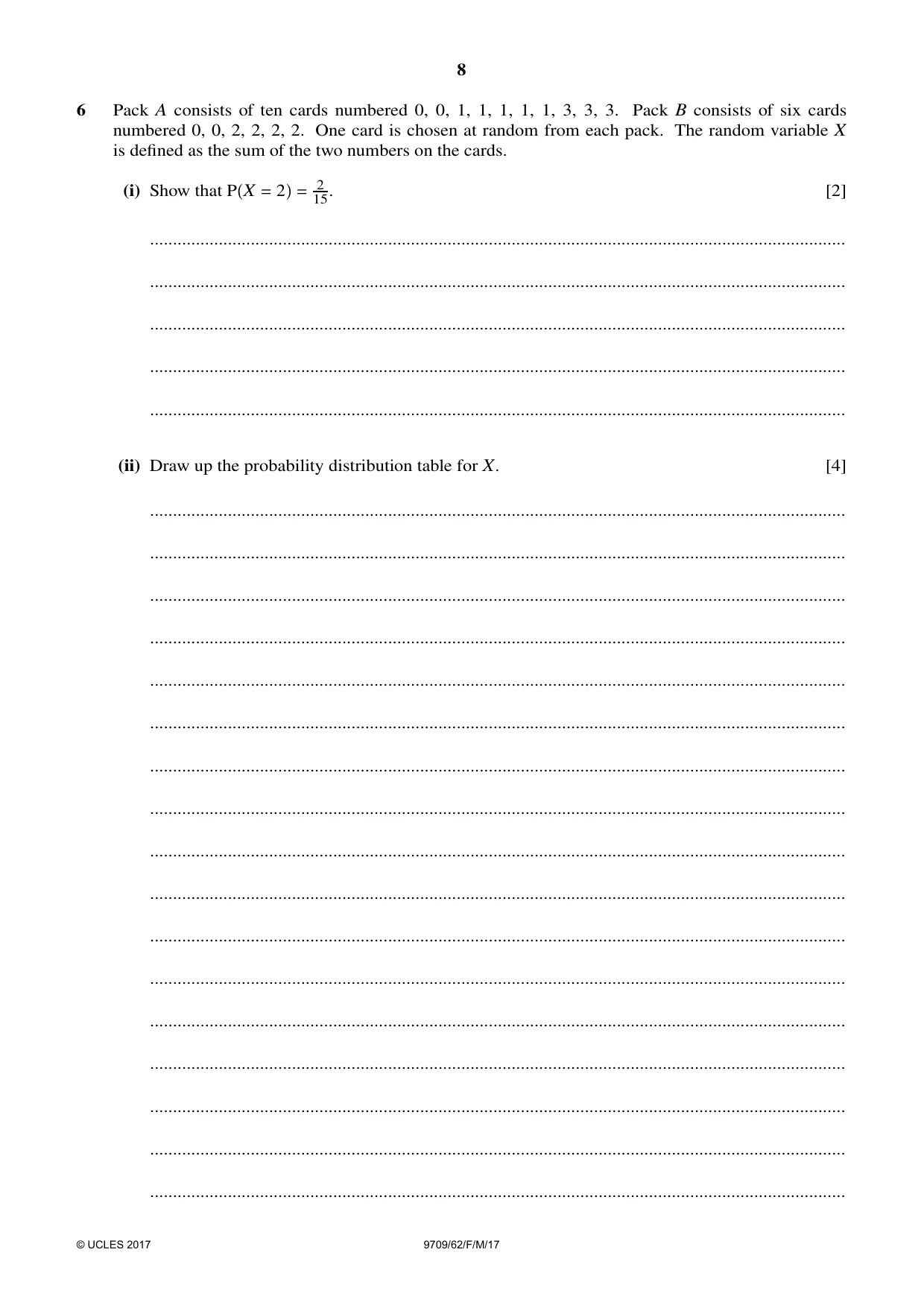 Cambridge A Level Mathematics 9709 2017 Feb/March Paper 6 · Variant 2 question paper, page 8 of 12