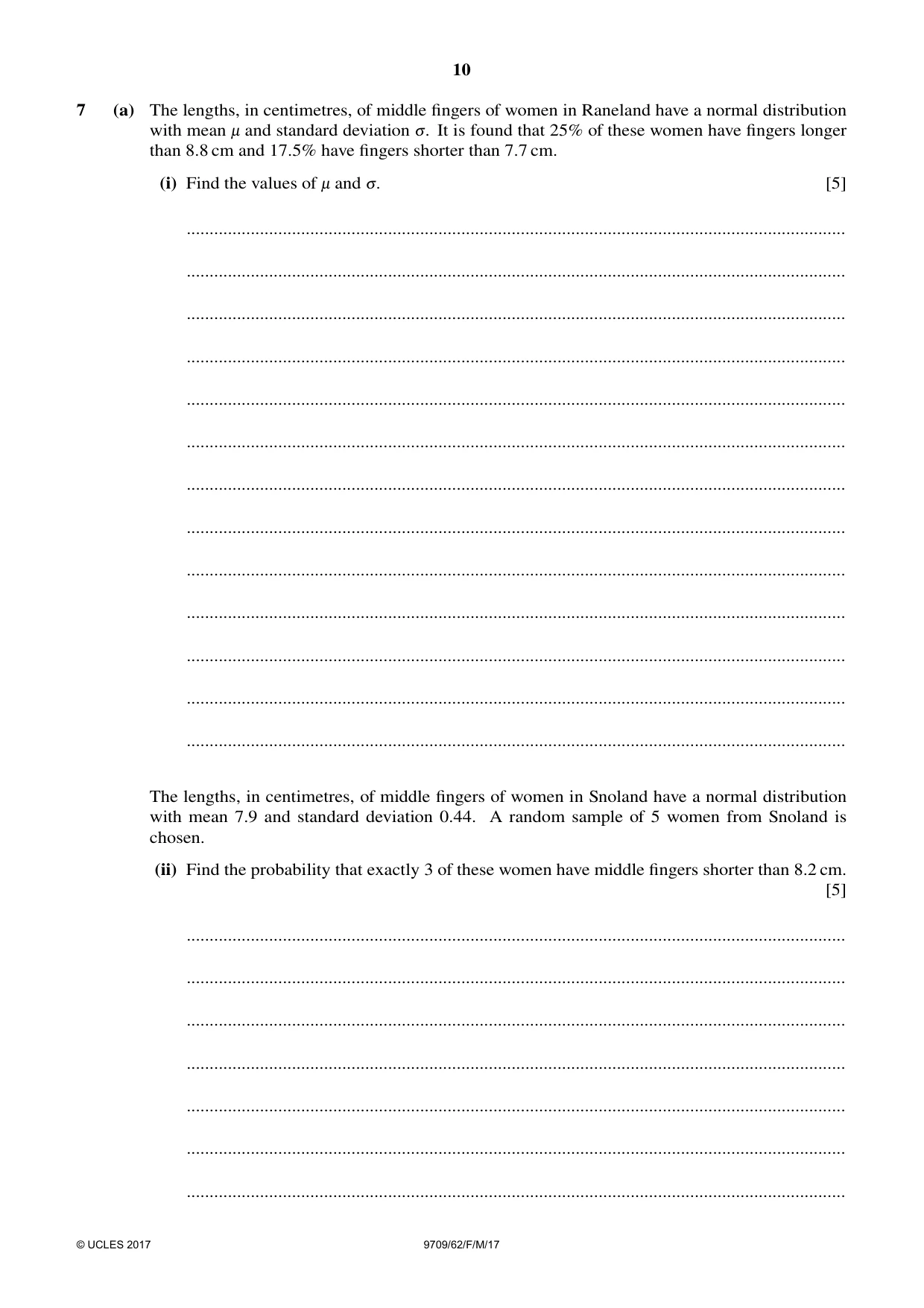 Cambridge A Level Mathematics 9709 2017 Feb/March Paper 6 · Variant 2 question paper, page 10 of 12