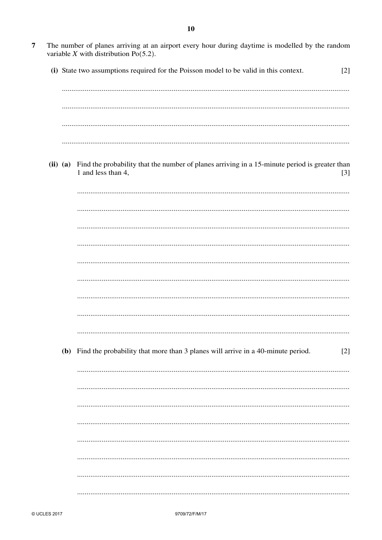 Cambridge A Level Mathematics 9709 2017 Feb/March Paper 7 · Variant 2 question paper, page 10 of 12