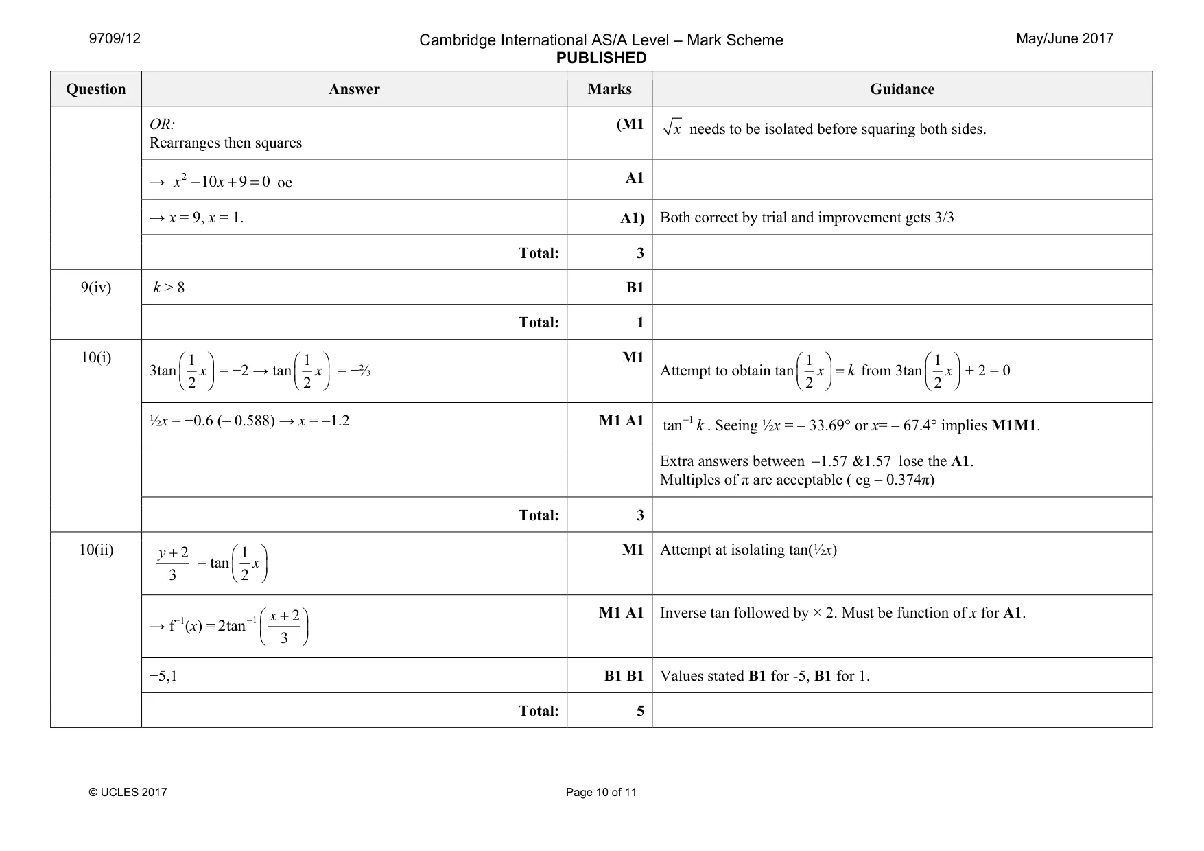 Mark scheme, page 10 of 11