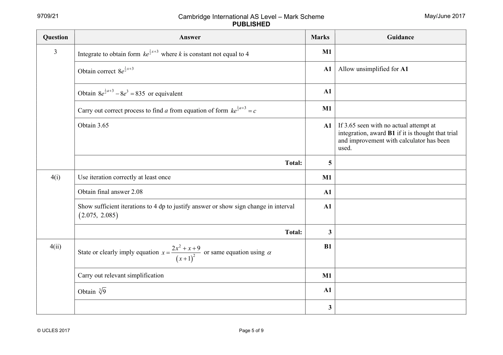 Mark scheme, page 5 of 9