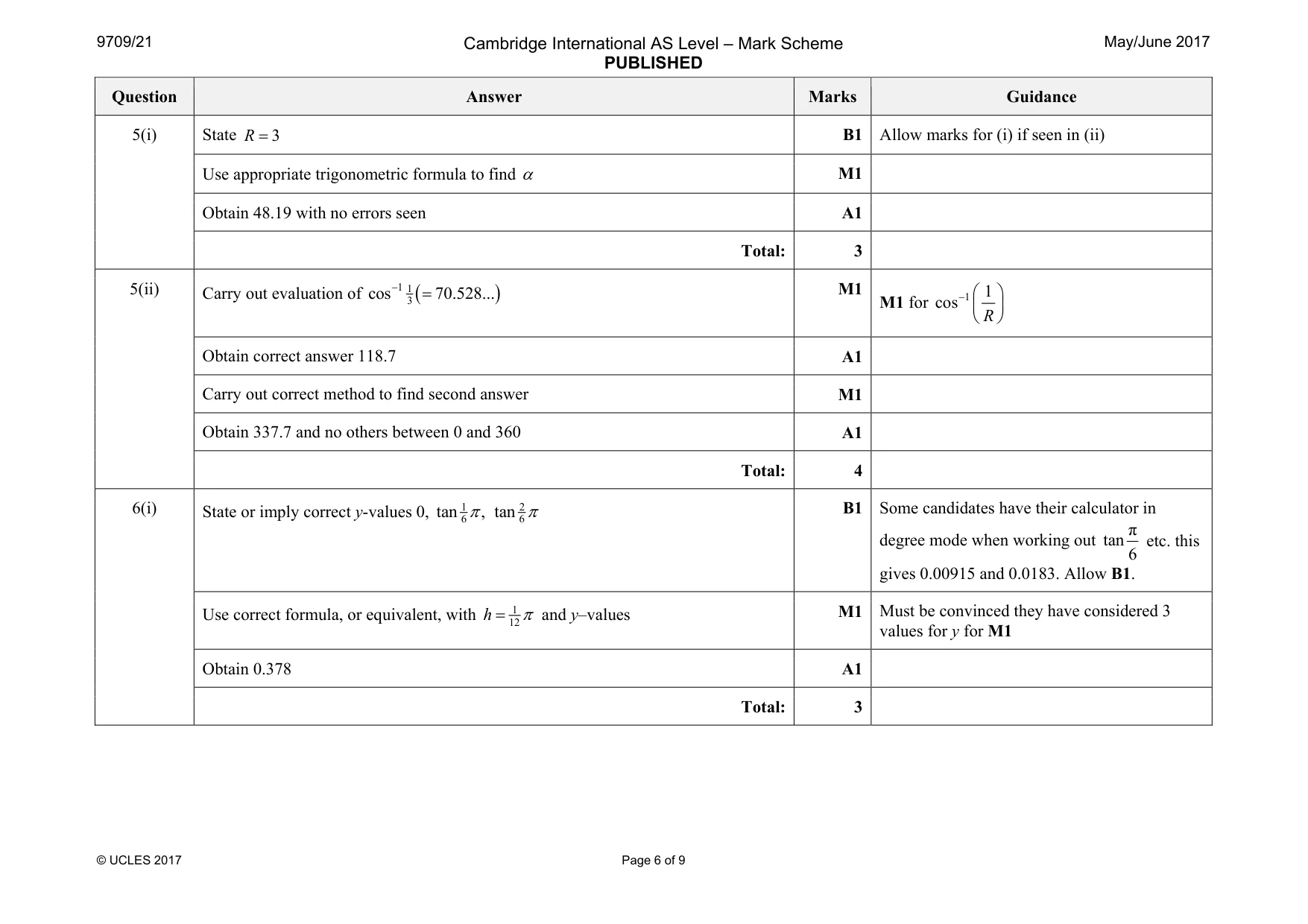 Mark scheme, page 6 of 9