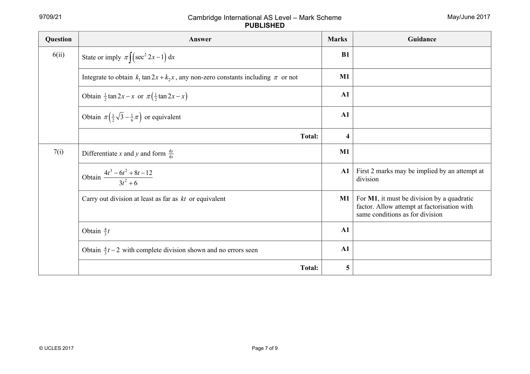 Mark scheme, page 7 of 9