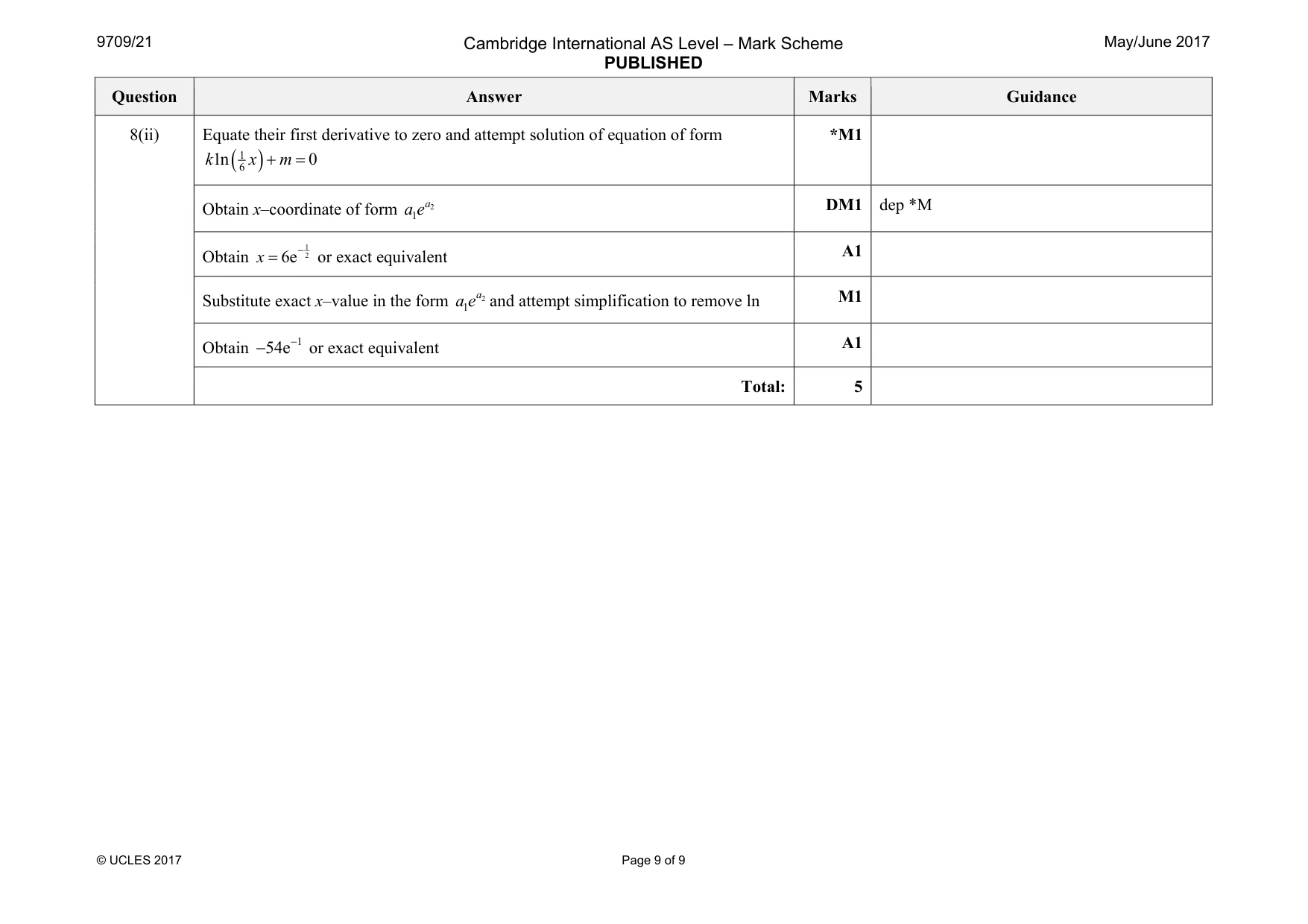 Mark scheme, page 9 of 9