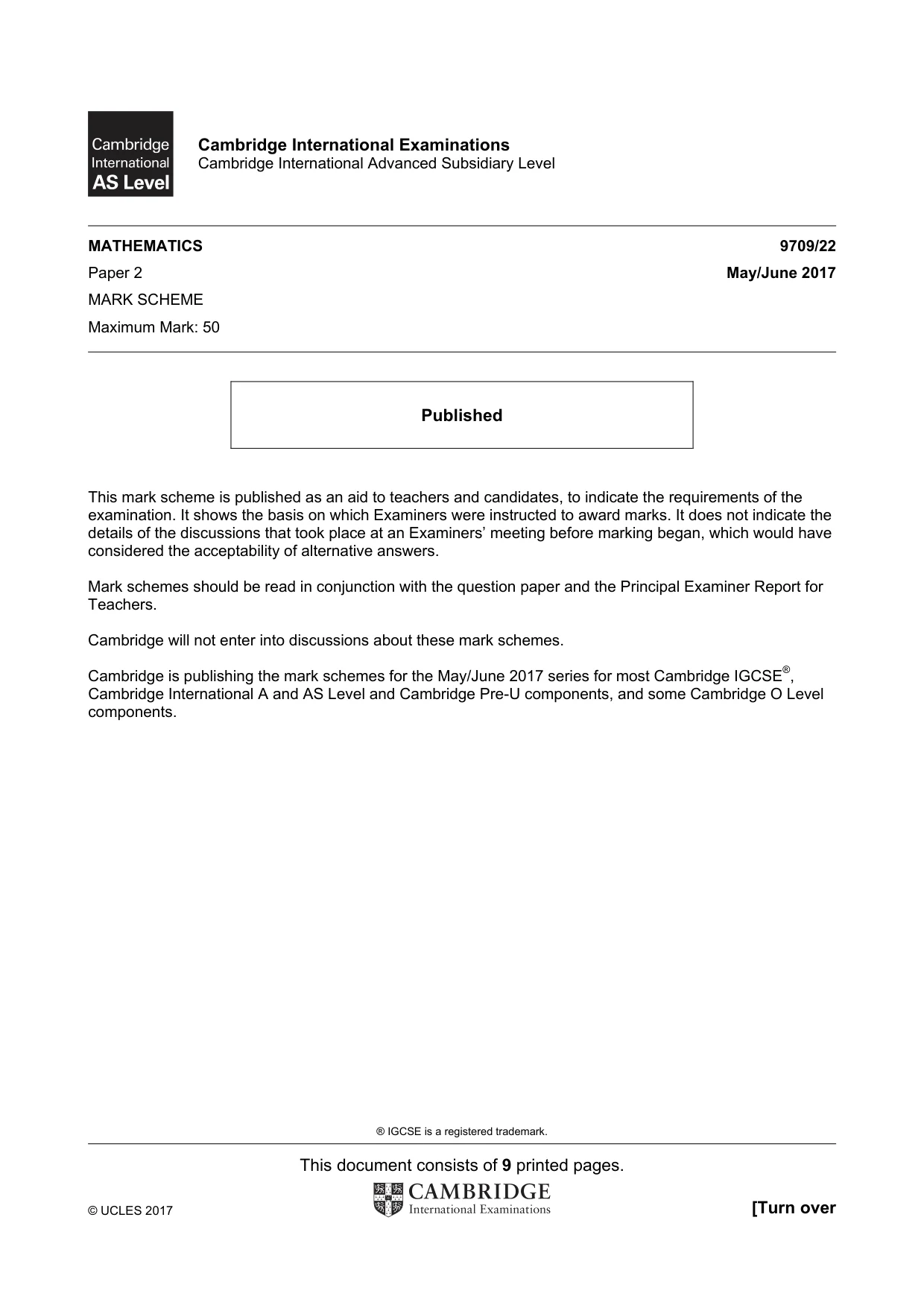 Mark scheme, page 1 of 9