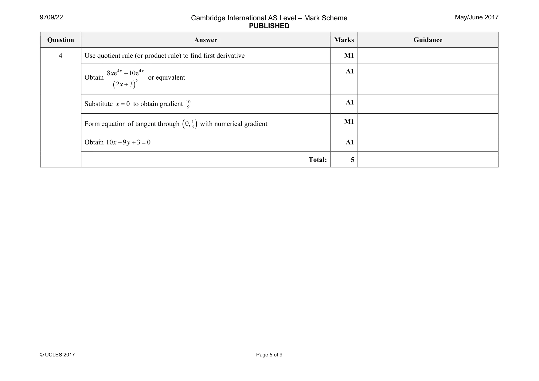 Mark scheme, page 5 of 9