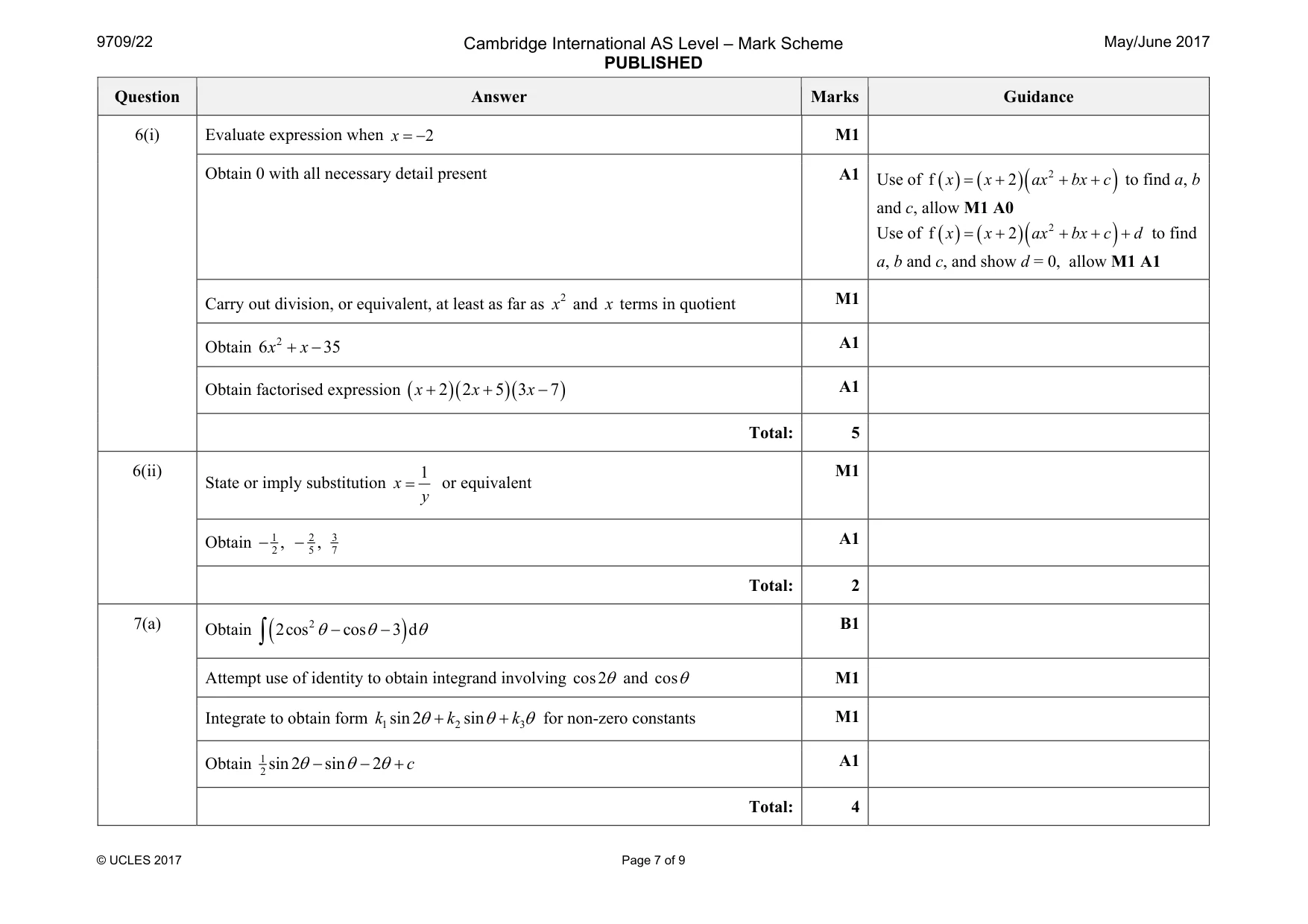 Mark scheme, page 7 of 9