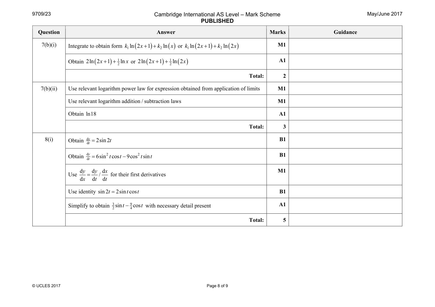 Mark scheme, page 8 of 9