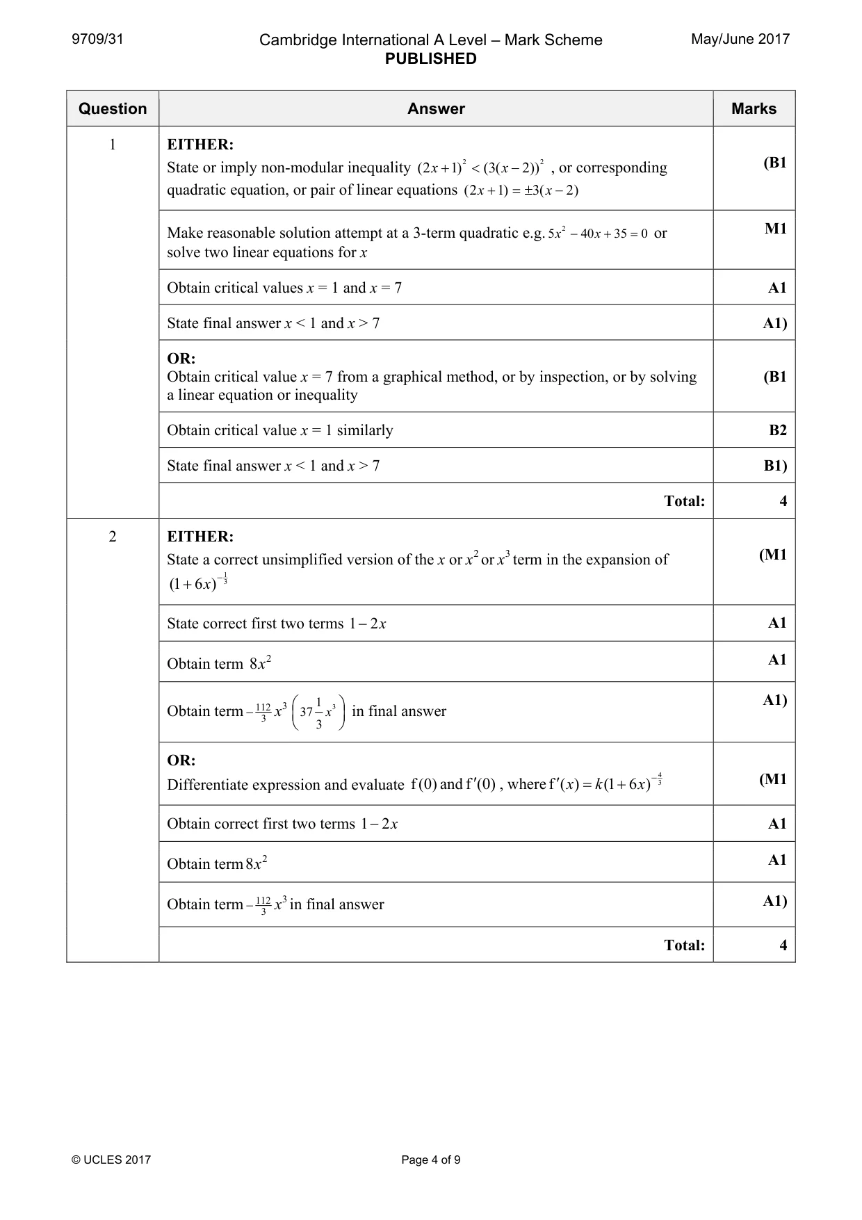 Mark scheme, page 4 of 9