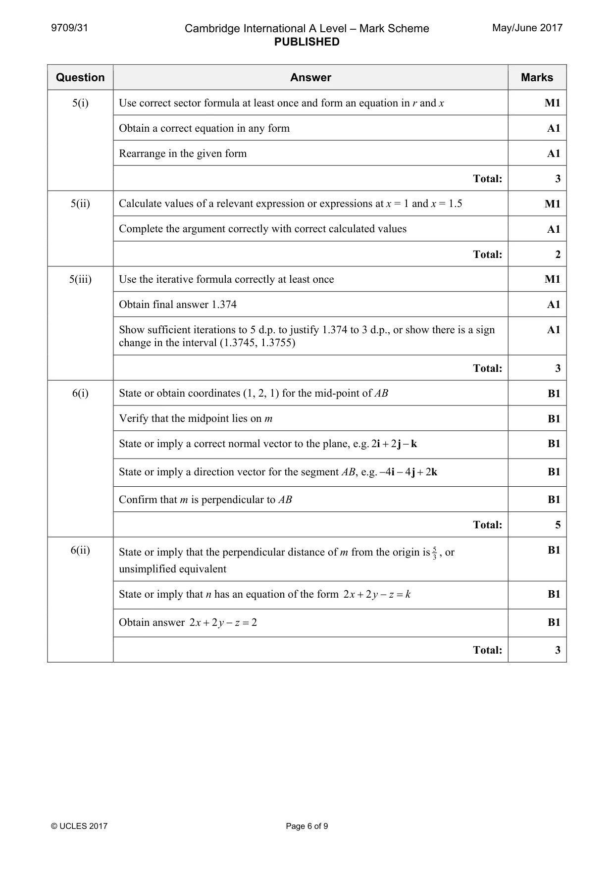 Mark scheme, page 6 of 9