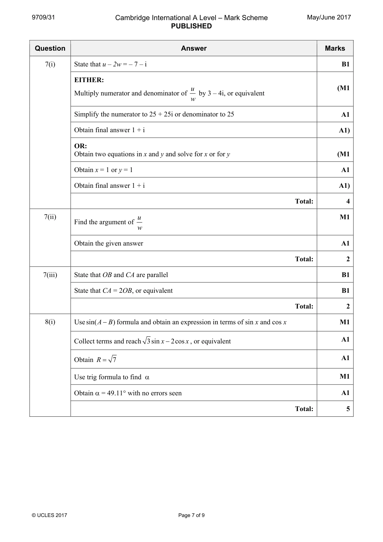 Mark scheme, page 7 of 9