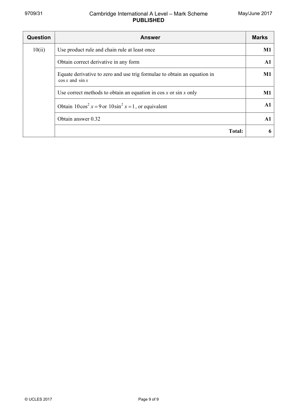 Mark scheme, page 9 of 9