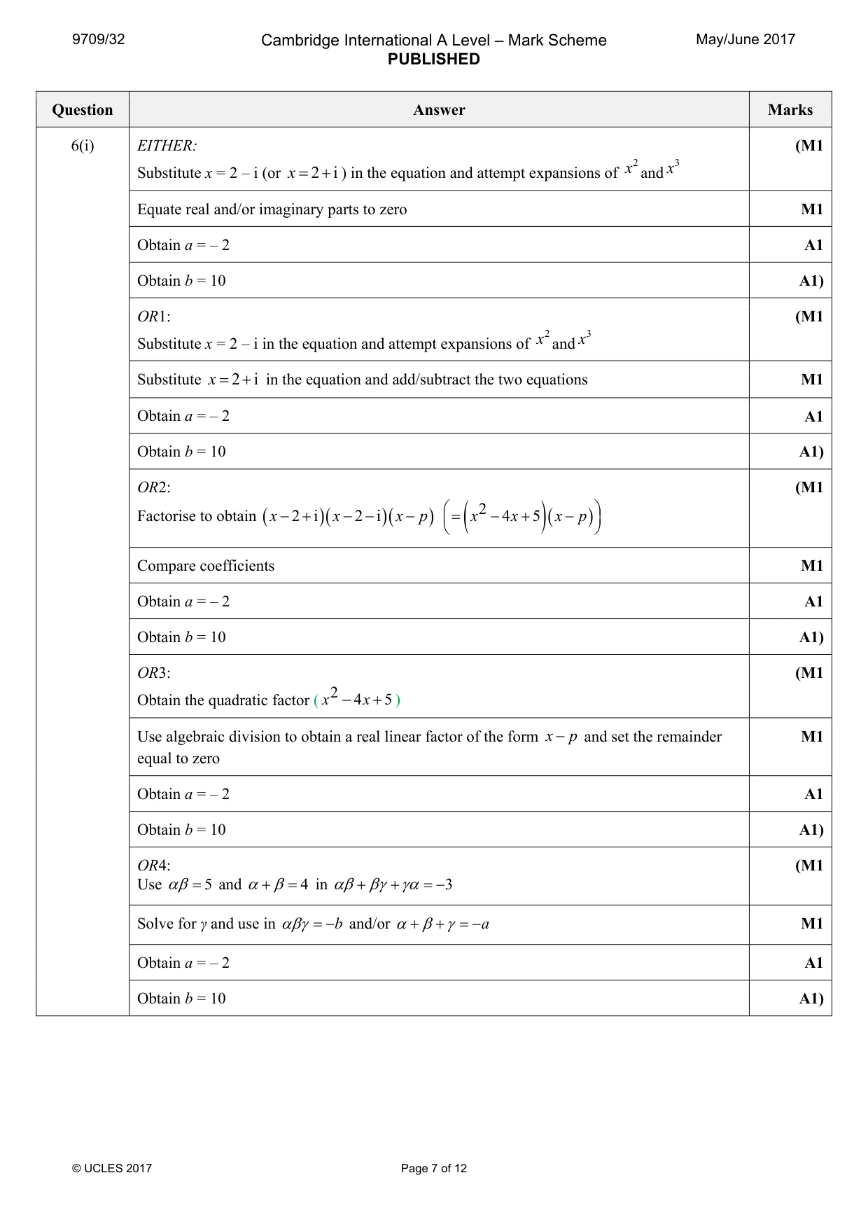 Mark scheme, page 7 of 12