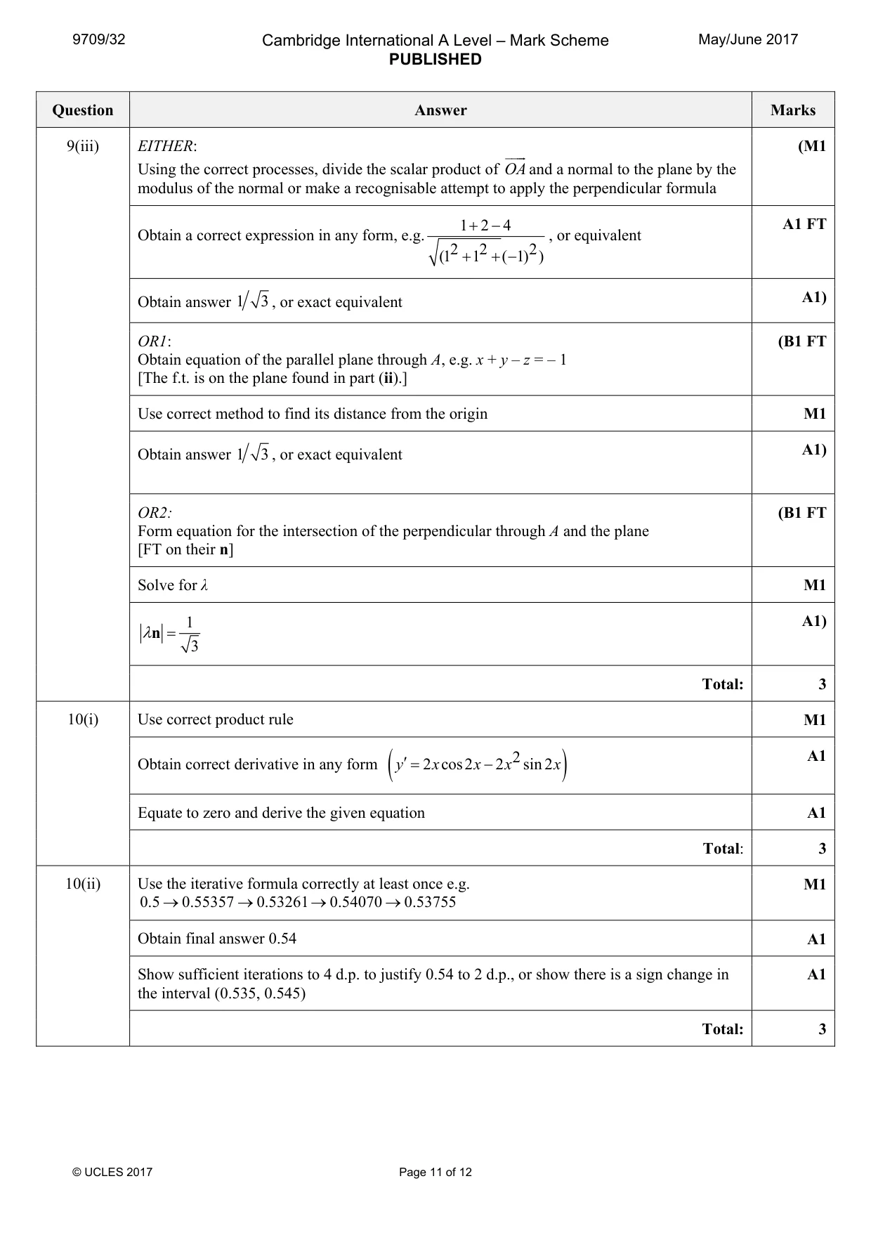 Mark scheme, page 11 of 12