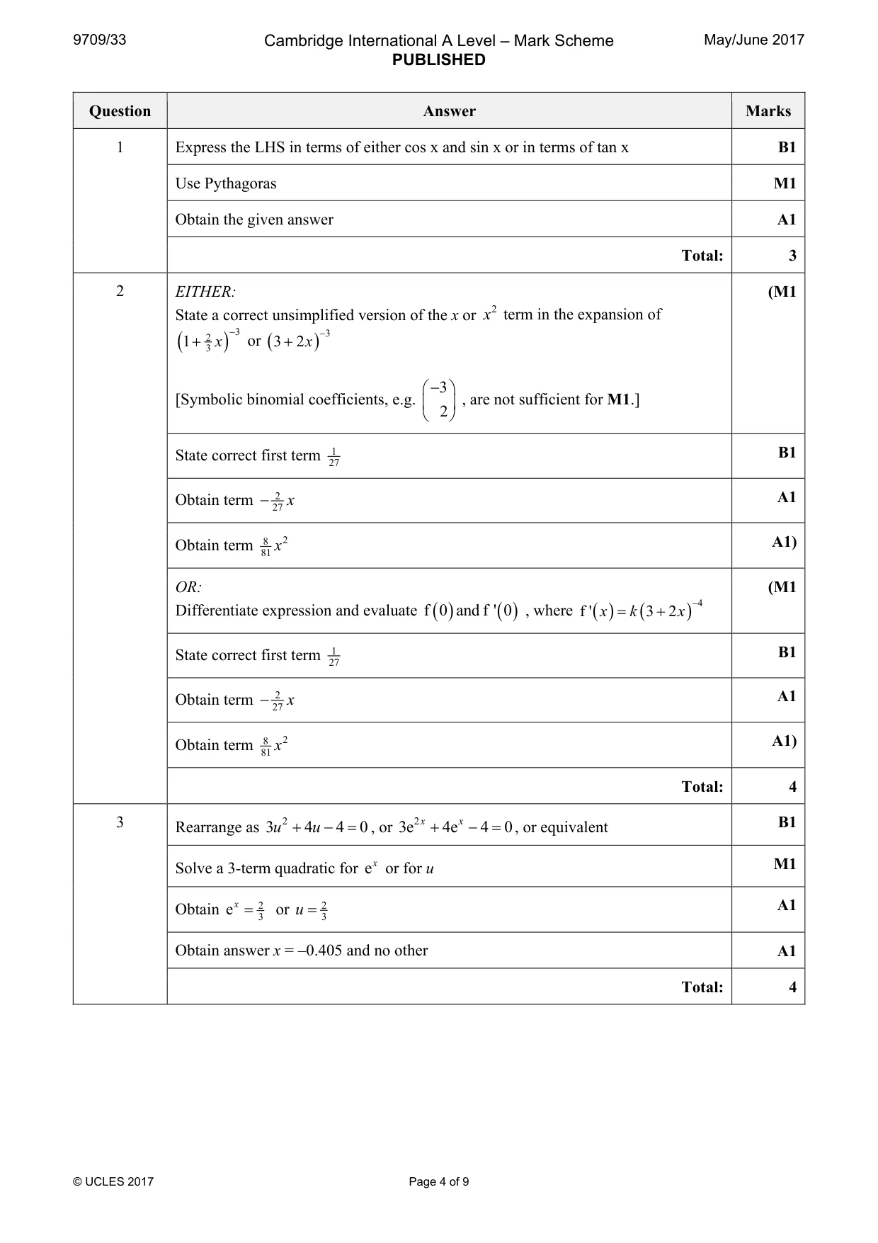 Mark scheme, page 4 of 9