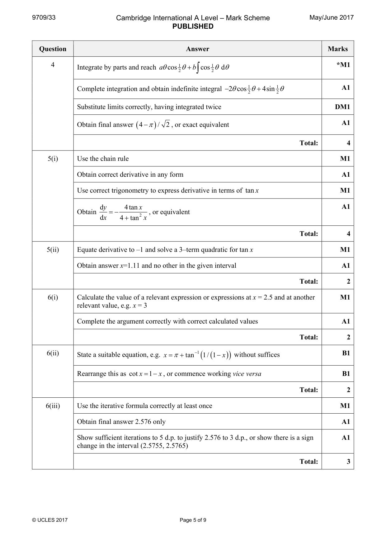 Mark scheme, page 5 of 9