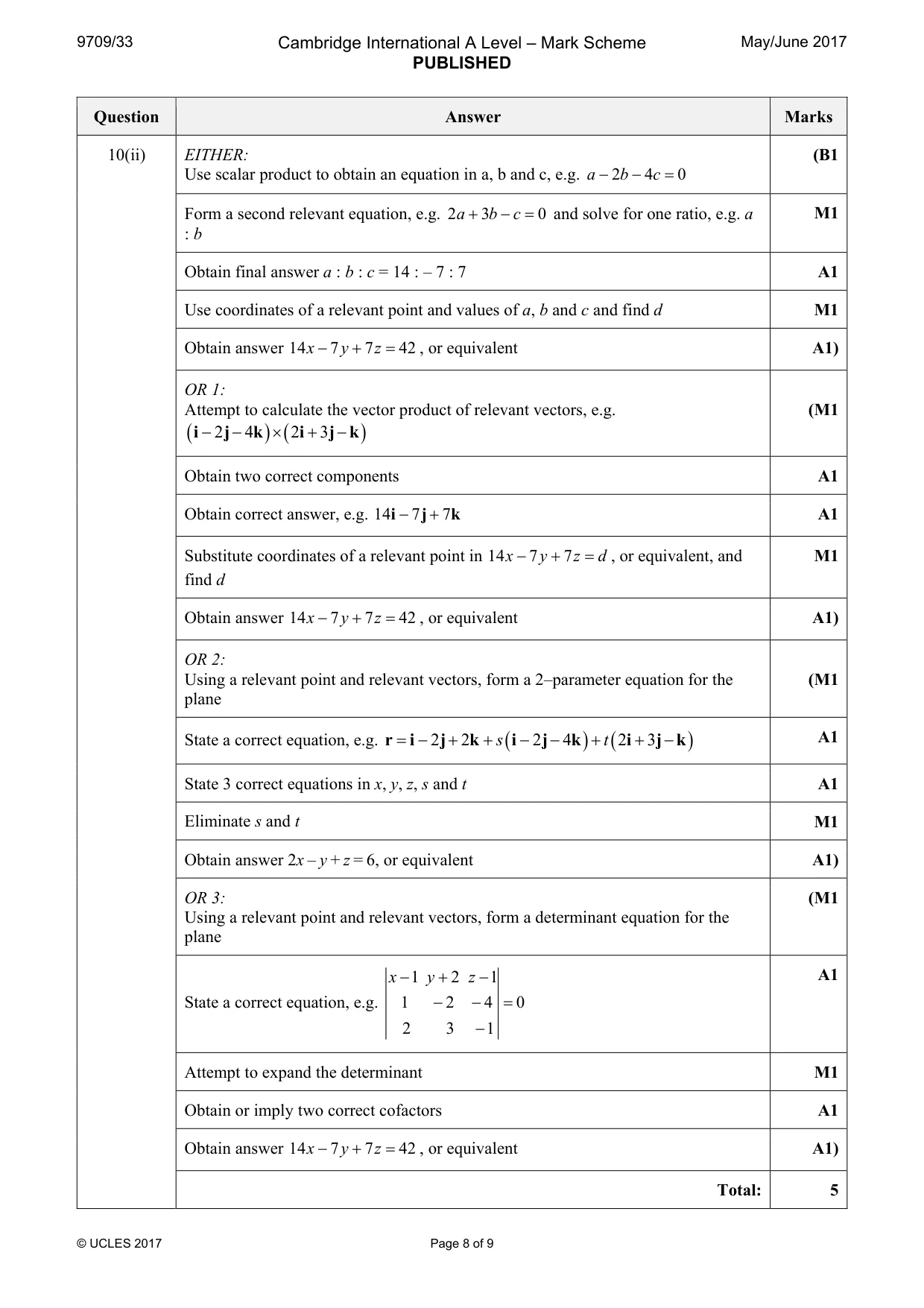 Mark scheme, page 8 of 9