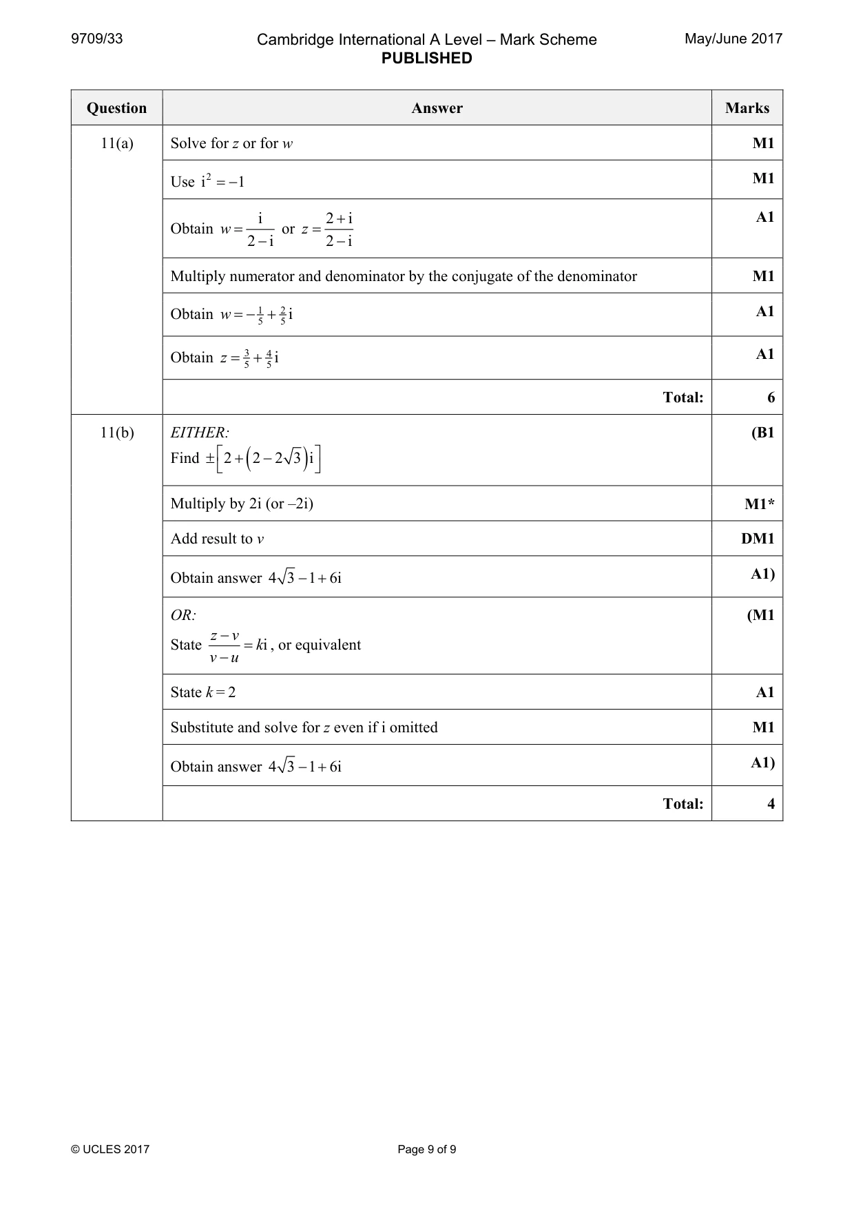Mark scheme, page 9 of 9