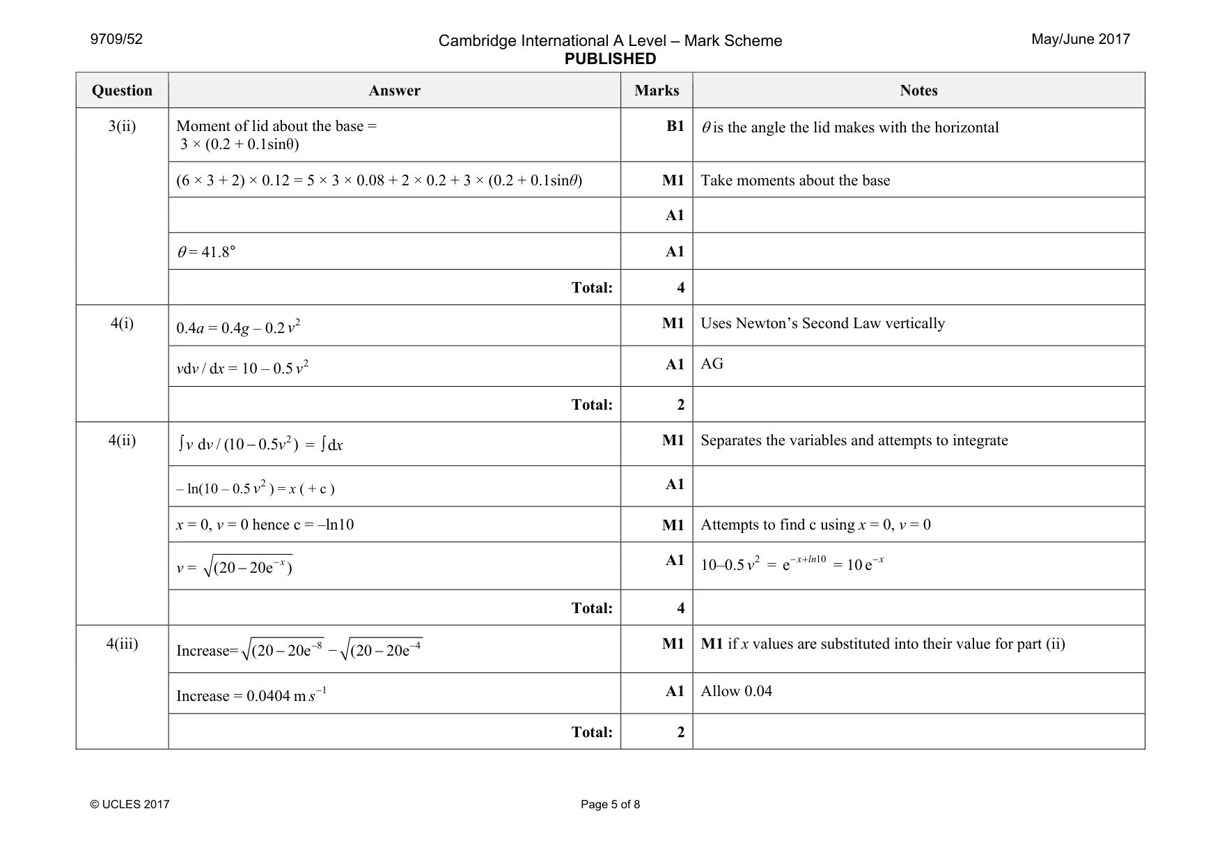 Mark scheme, page 5 of 8