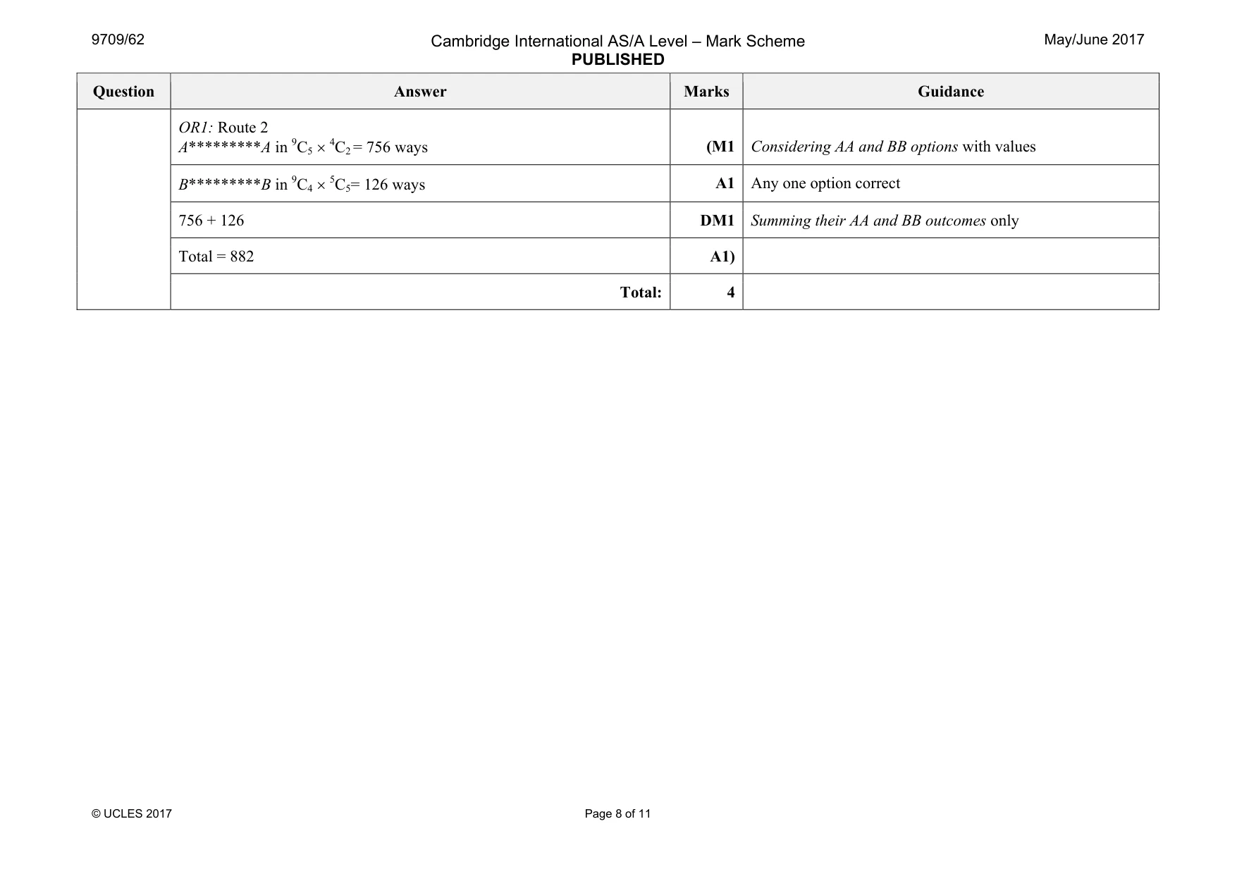 Mark scheme, page 8 of 11