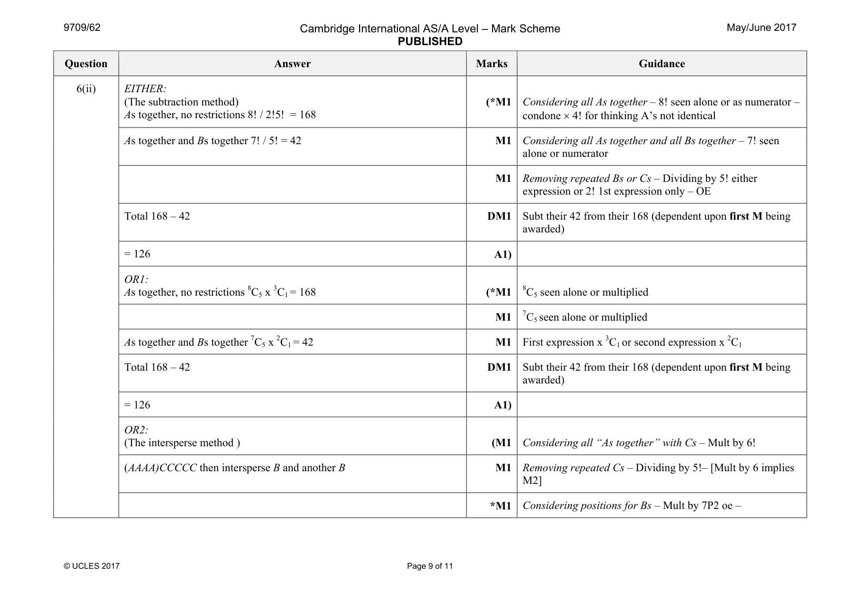 Mark scheme, page 9 of 11