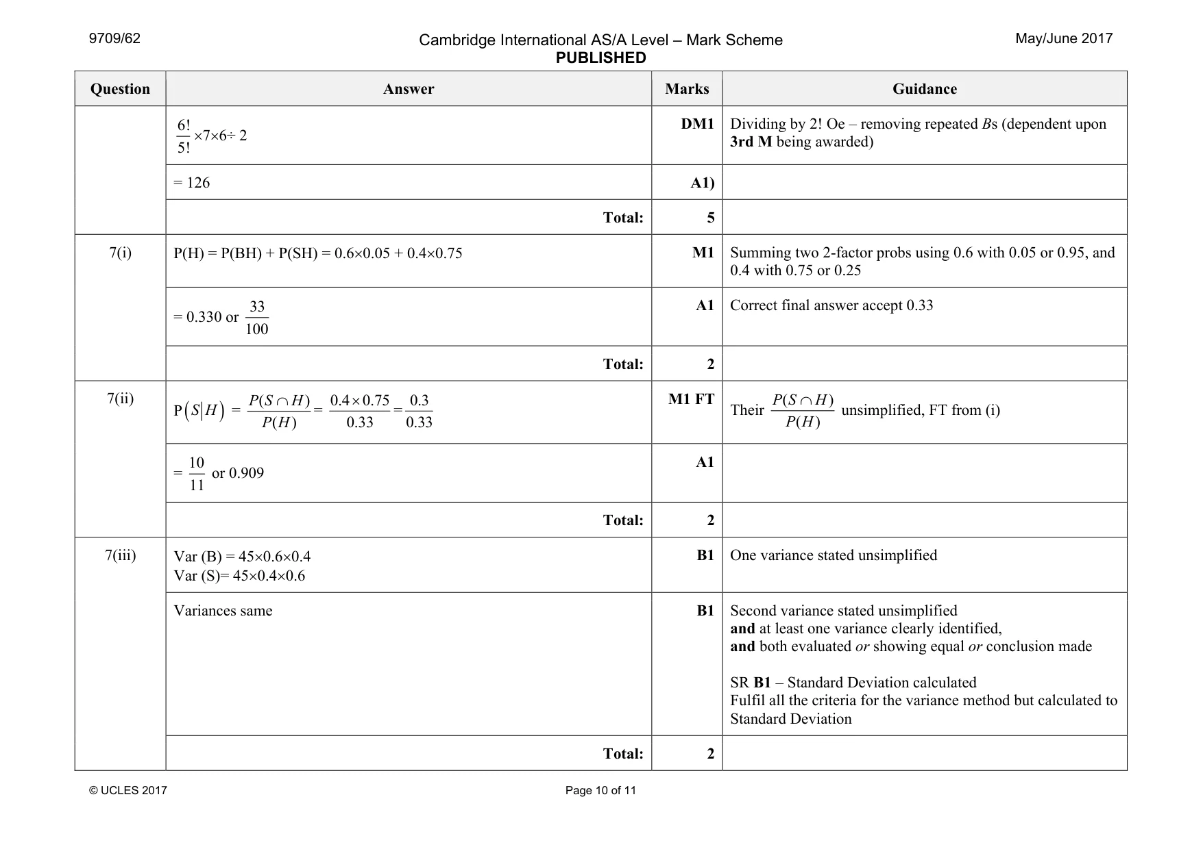 Mark scheme, page 10 of 11
