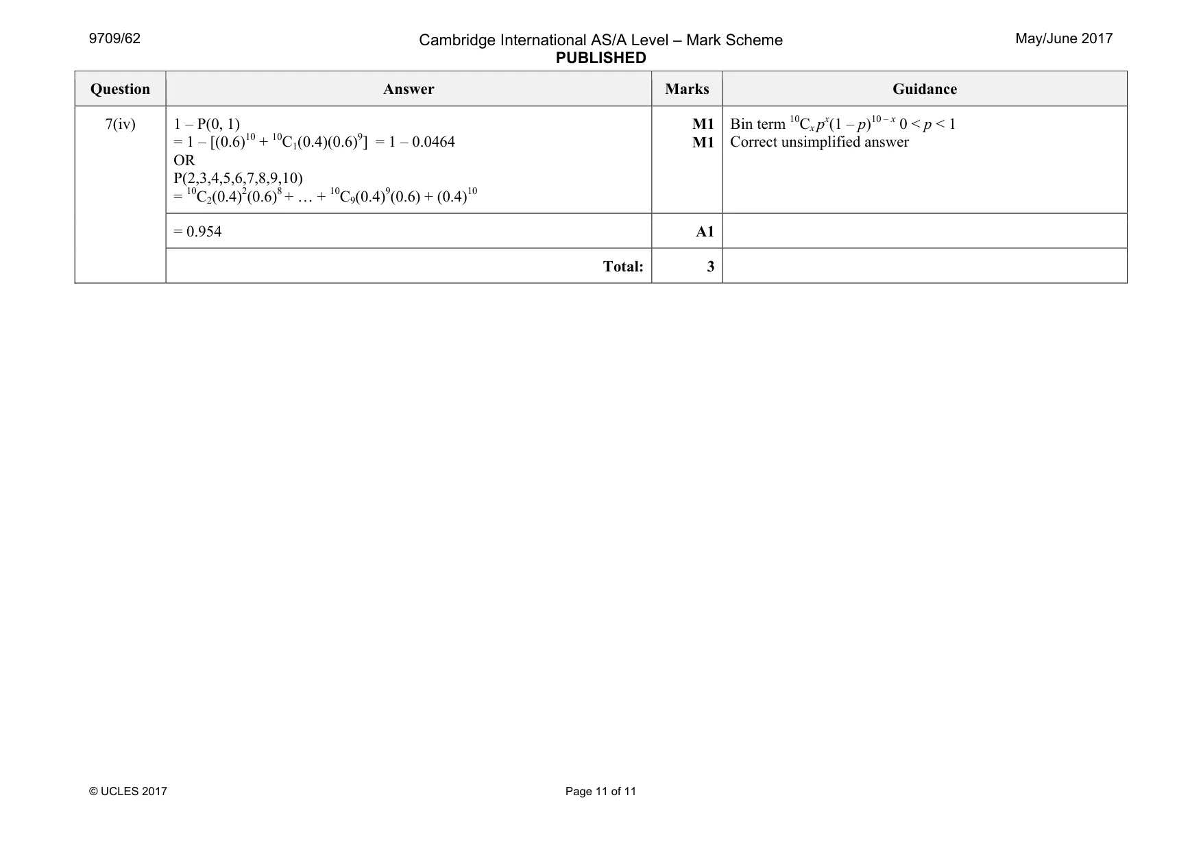 Mark scheme, page 11 of 11