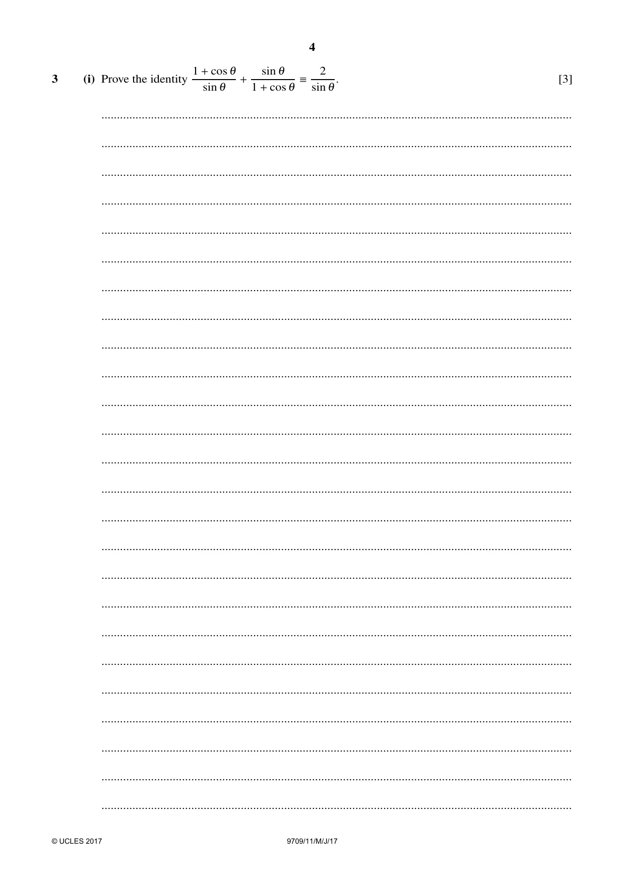 Cambridge A Level Mathematics 9709 2017 May/June Paper 1 · Variant 1 question paper, page 4 of 20