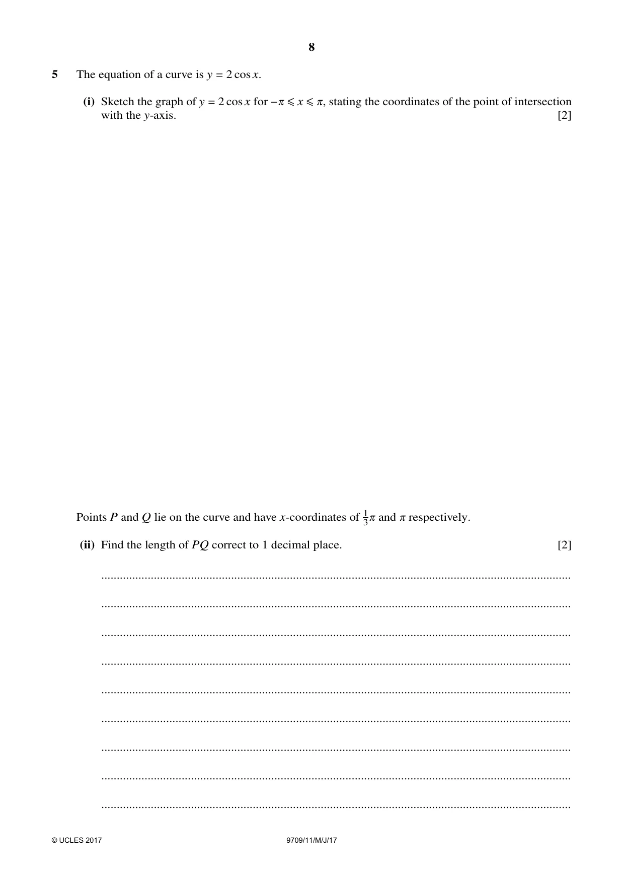 Cambridge A Level Mathematics 9709 2017 May/June Paper 1 · Variant 1 question paper, page 8 of 20