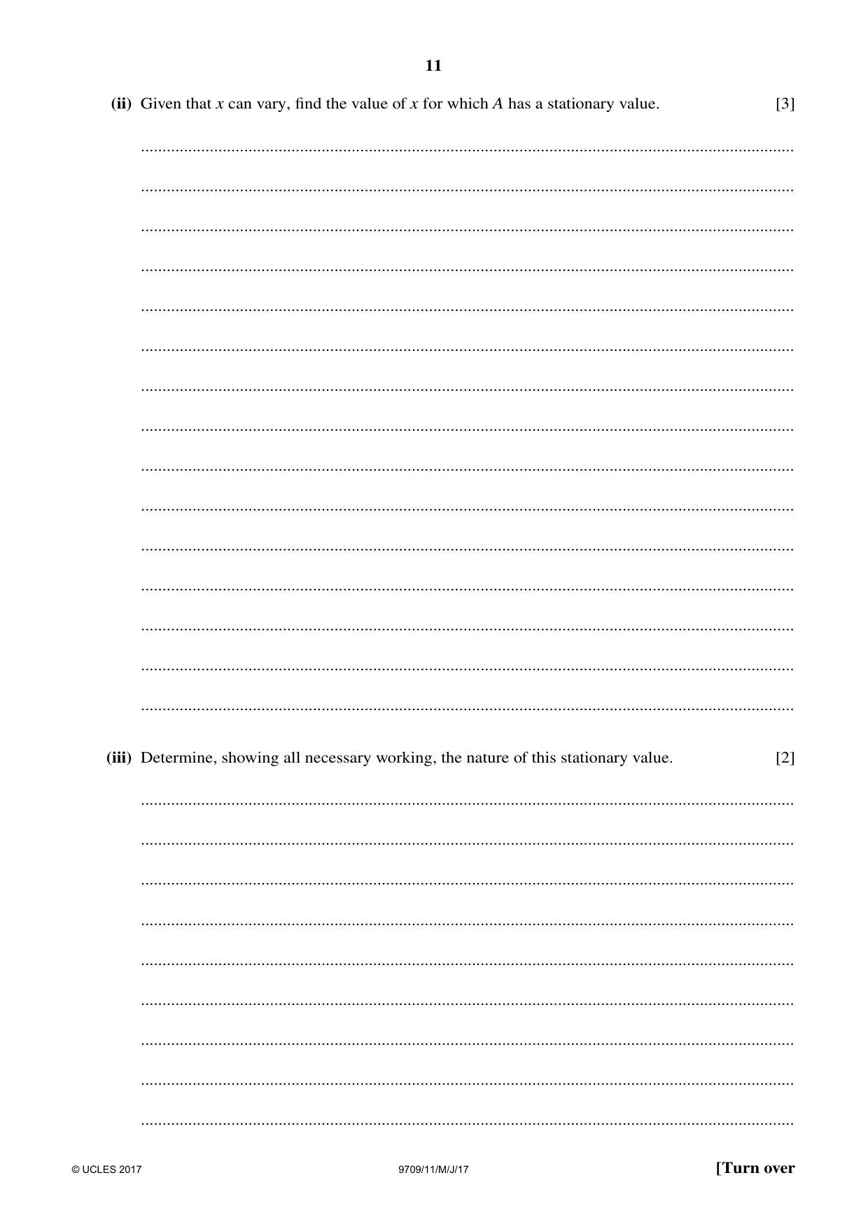 Cambridge A Level Mathematics 9709 2017 May/June Paper 1 · Variant 1 question paper, page 11 of 20
