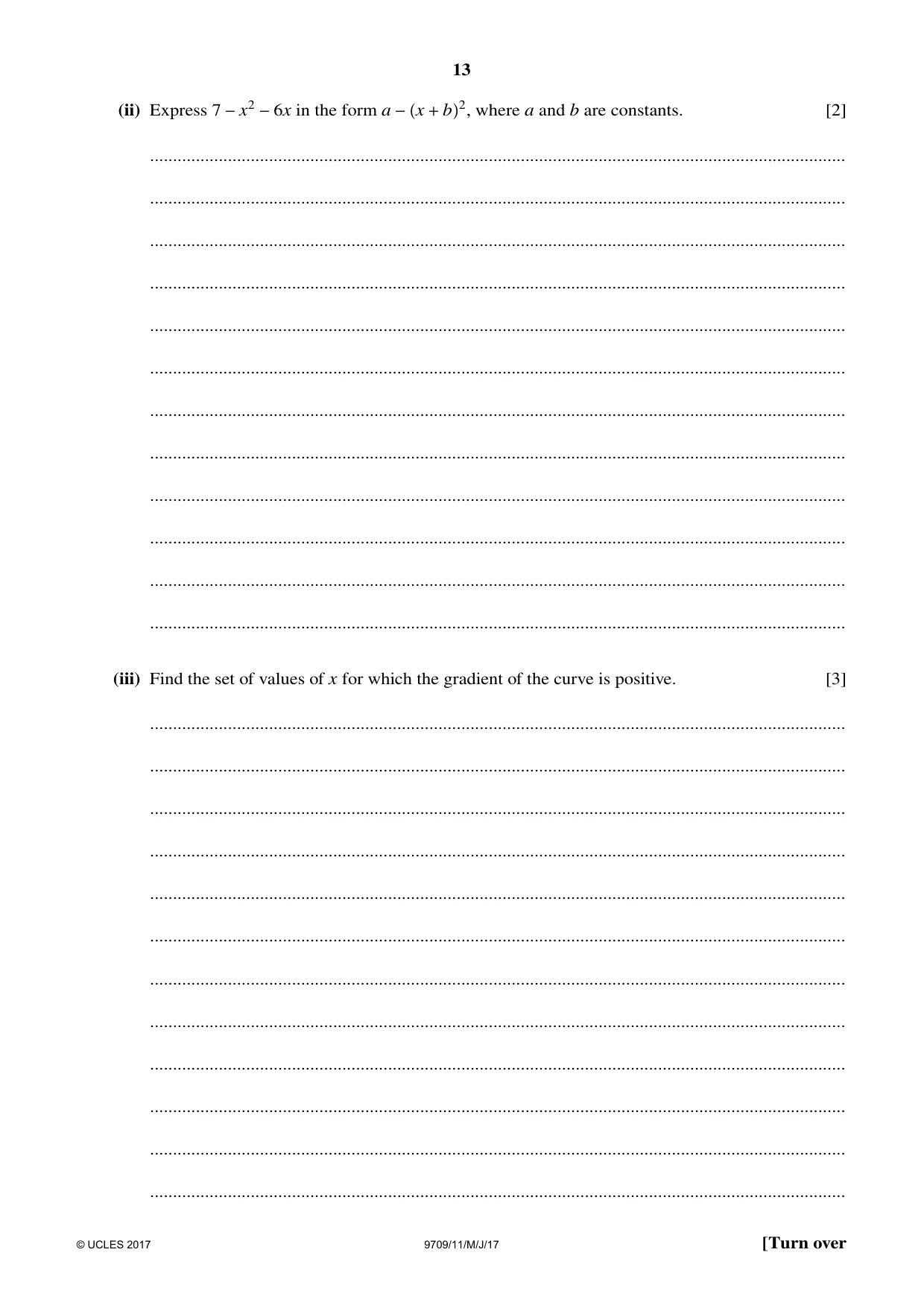 Cambridge A Level Mathematics 9709 2017 May/June Paper 1 · Variant 1 question paper, page 13 of 20
