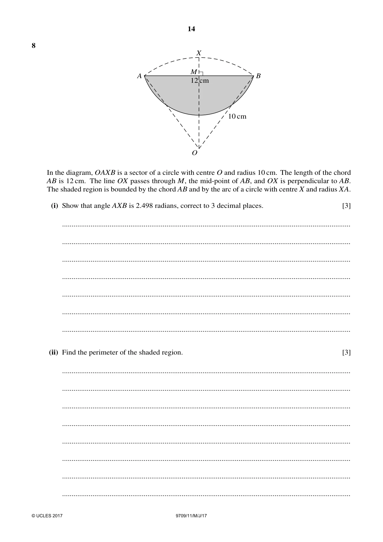 Cambridge A Level Mathematics 9709 2017 May/June Paper 1 · Variant 1 question paper, page 14 of 20