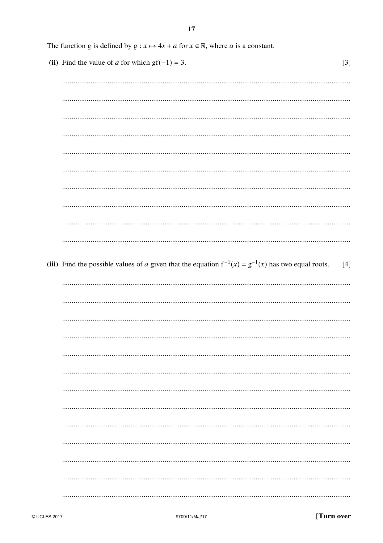 Cambridge A Level Mathematics 9709 2017 May/June Paper 1 · Variant 1 question paper, page 17 of 20