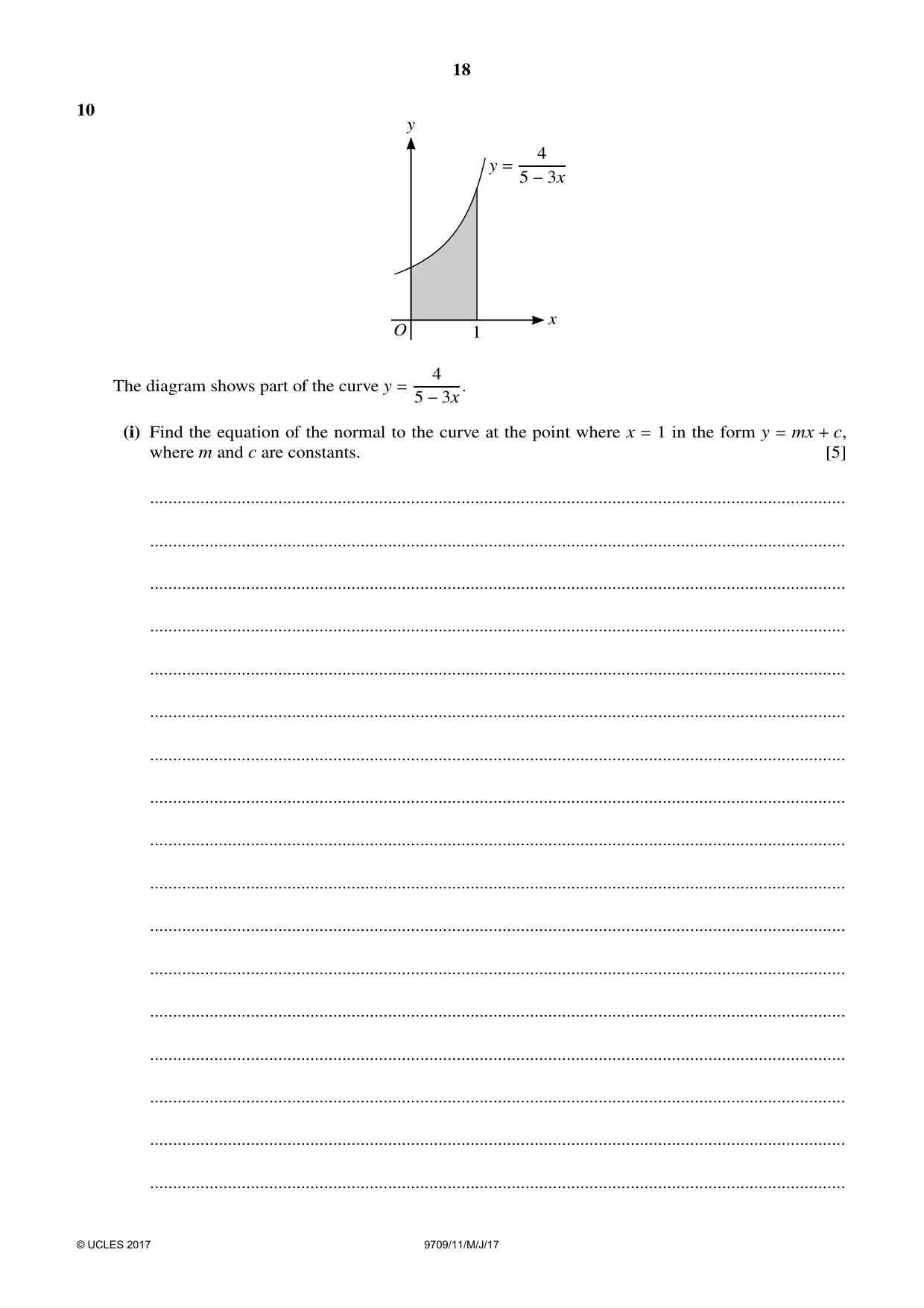 Cambridge A Level Mathematics 9709 2017 May/June Paper 1 · Variant 1 question paper, page 18 of 20