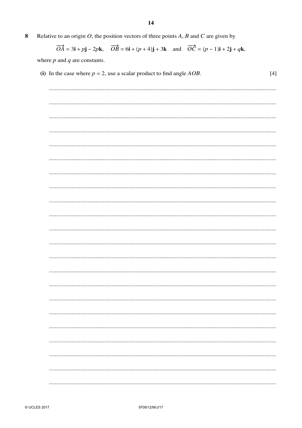 Cambridge A Level Mathematics 9709 2017 May/June Paper 1 · Variant 2 question paper, page 14 of 20