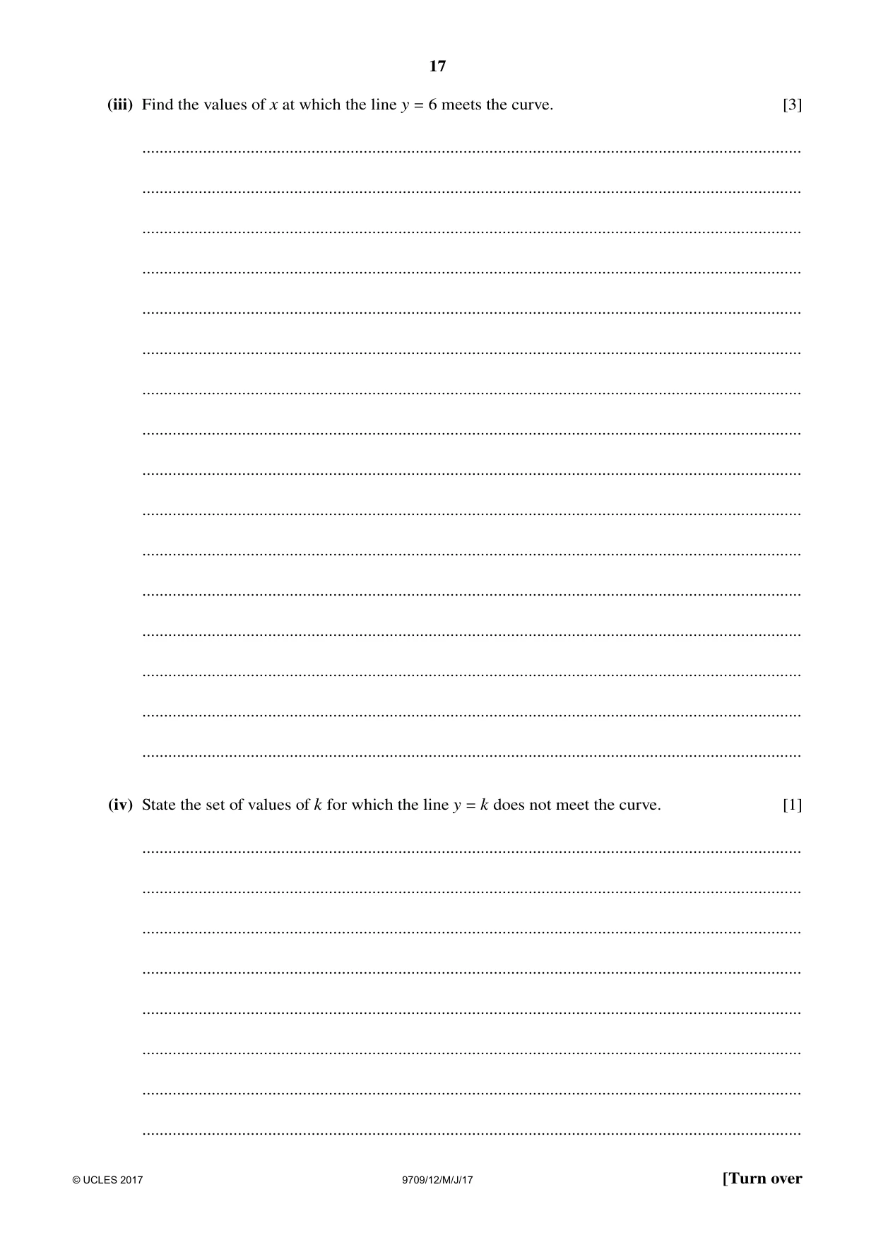 Cambridge A Level Mathematics 9709 2017 May/June Paper 1 · Variant 2 question paper, page 17 of 20