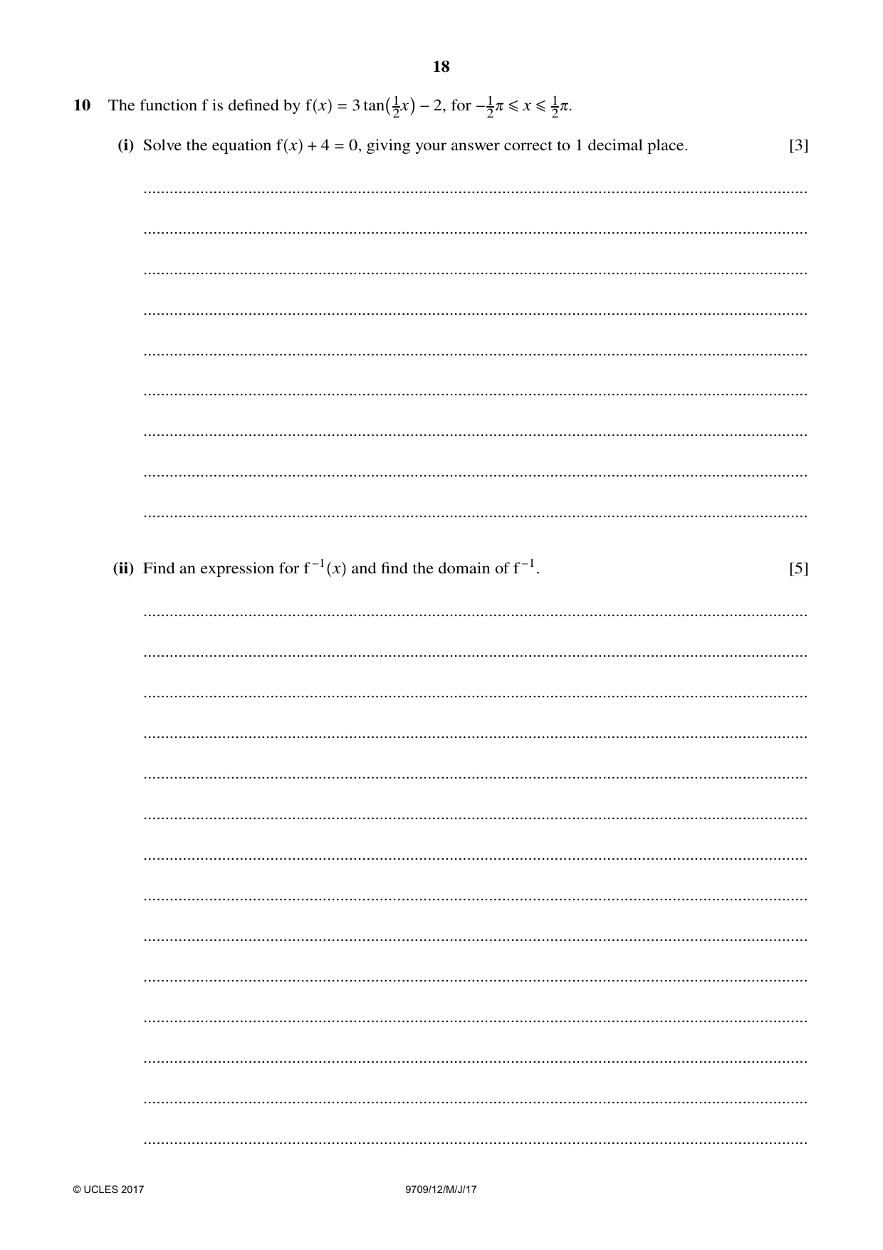 Cambridge A Level Mathematics 9709 2017 May/June Paper 1 · Variant 2 question paper, page 18 of 20