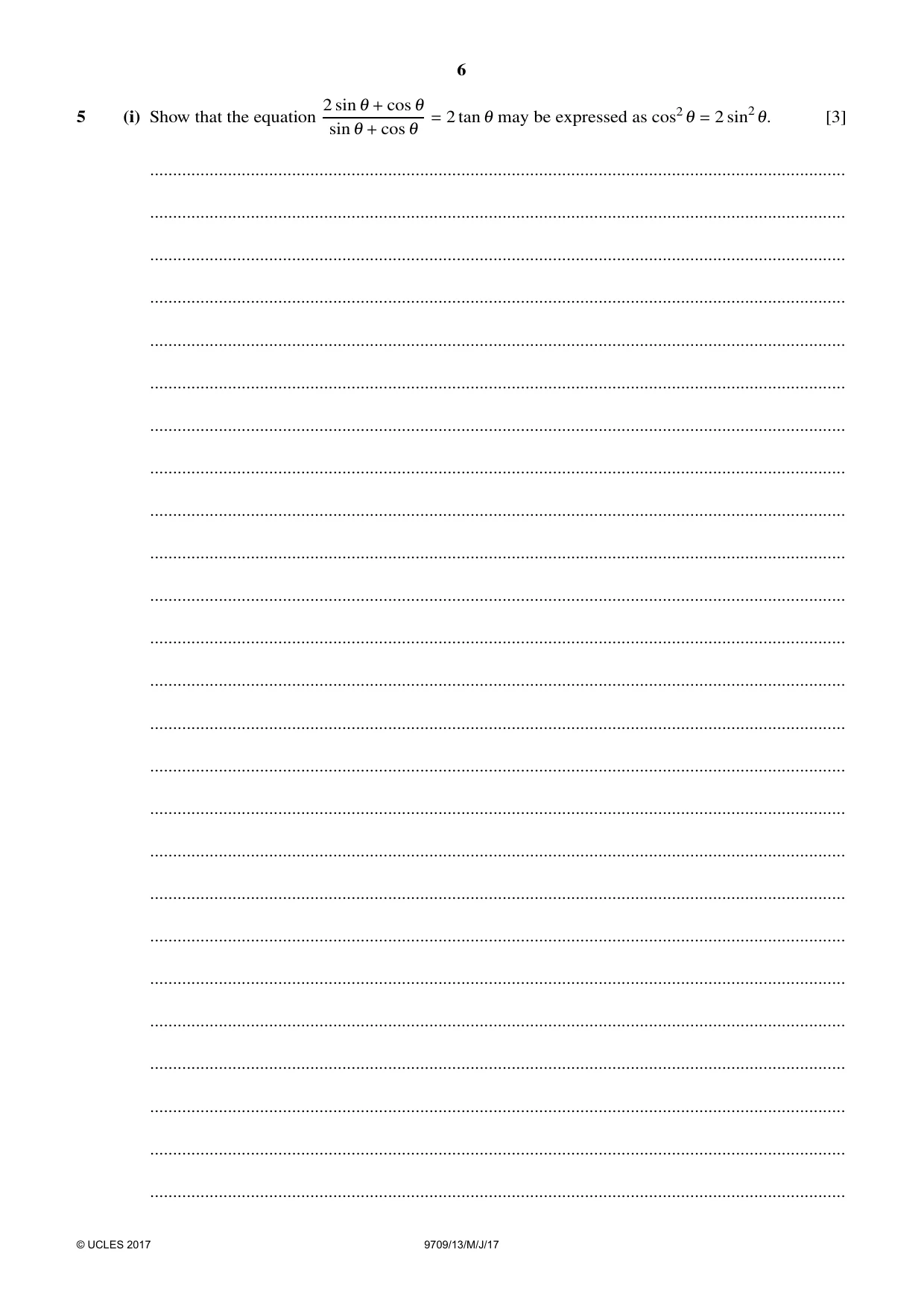Cambridge A Level Mathematics 9709 2017 May/June Paper 1 · Variant 3 question paper, page 6 of 20