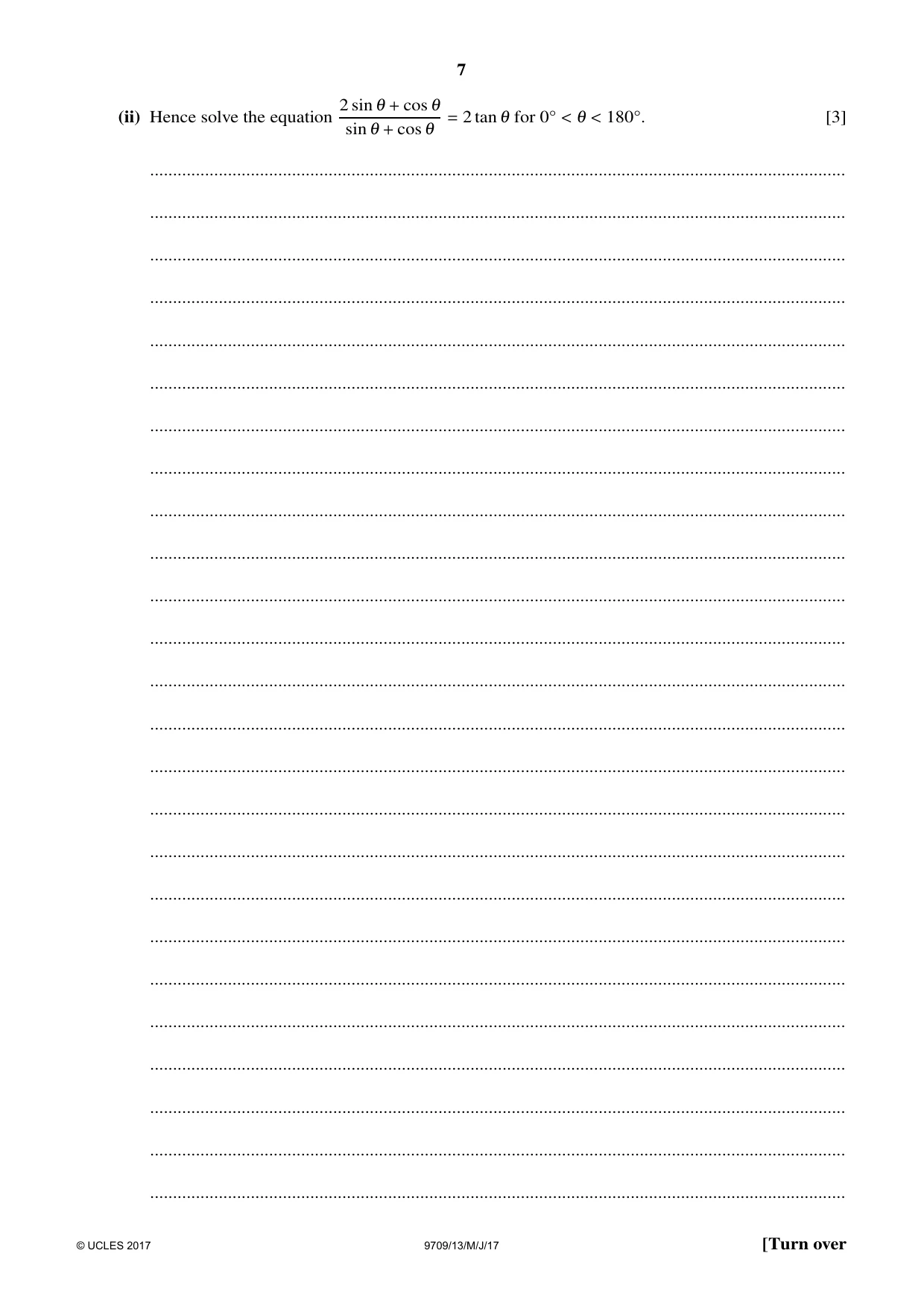 Cambridge A Level Mathematics 9709 2017 May/June Paper 1 · Variant 3 question paper, page 7 of 20