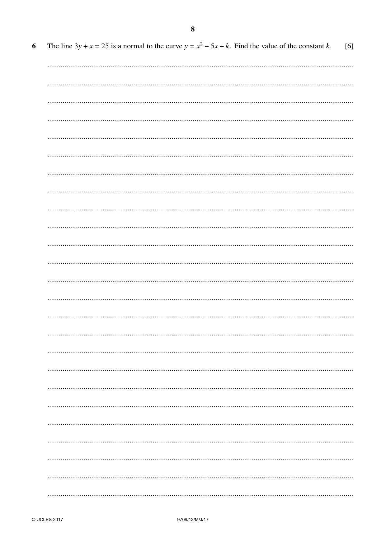 Cambridge A Level Mathematics 9709 2017 May/June Paper 1 · Variant 3 question paper, page 8 of 20