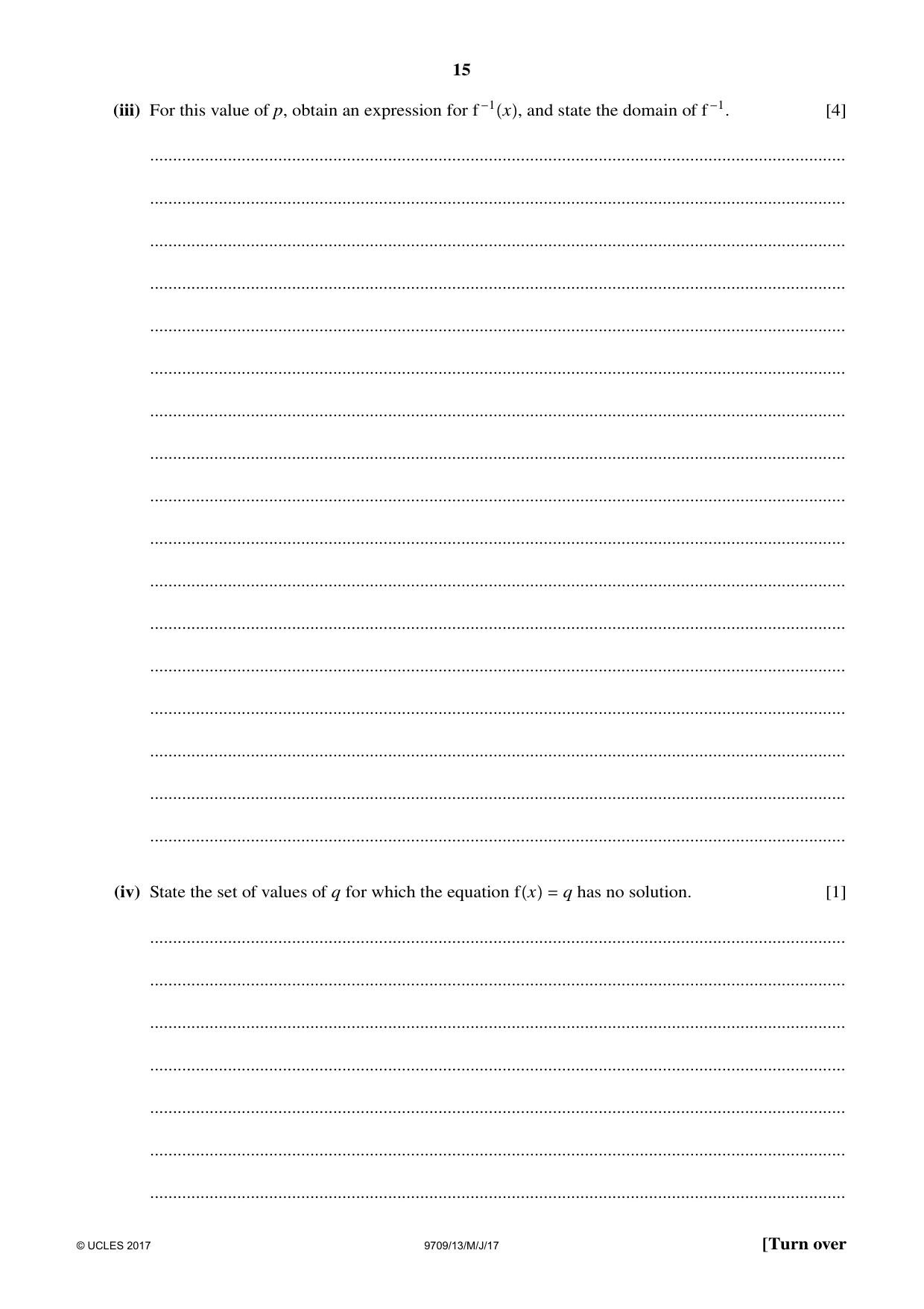 Cambridge A Level Mathematics 9709 2017 May/June Paper 1 · Variant 3 question paper, page 15 of 20
