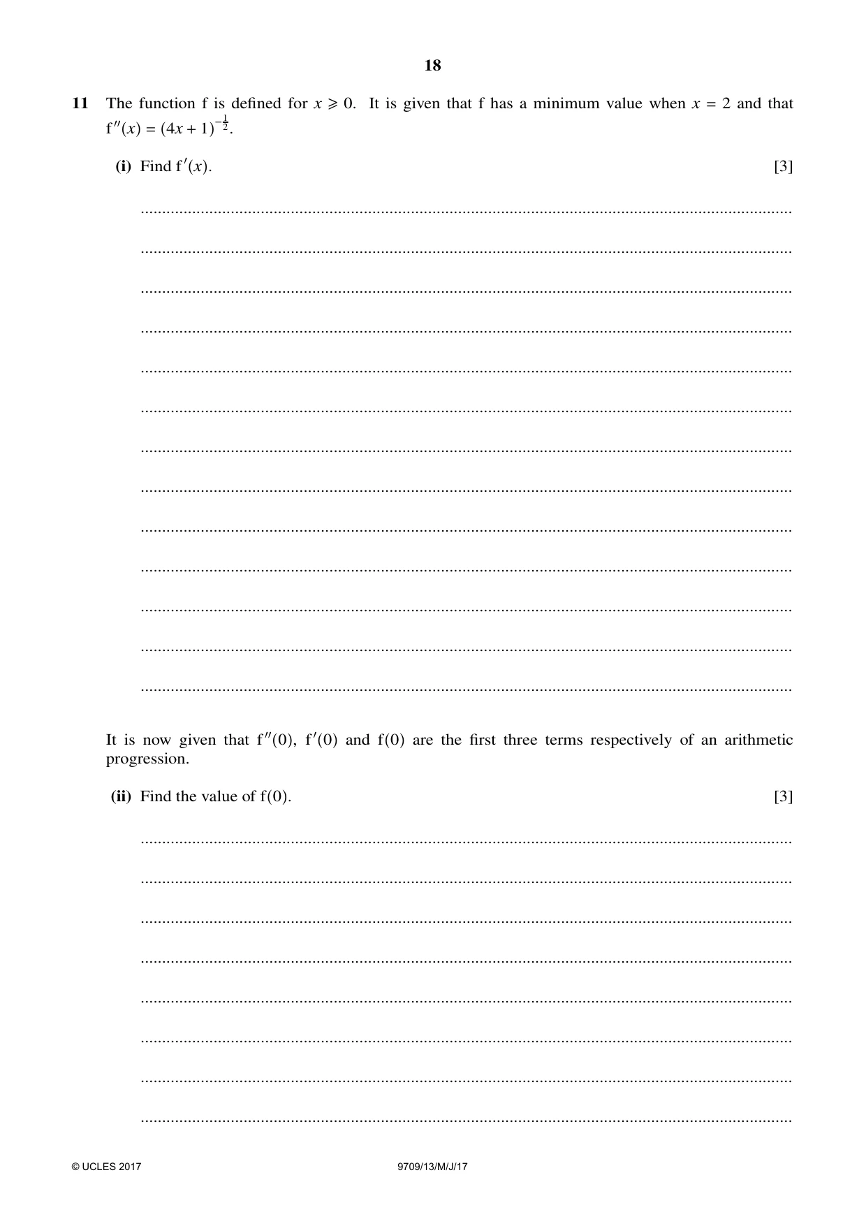 Cambridge A Level Mathematics 9709 2017 May/June Paper 1 · Variant 3 question paper, page 18 of 20