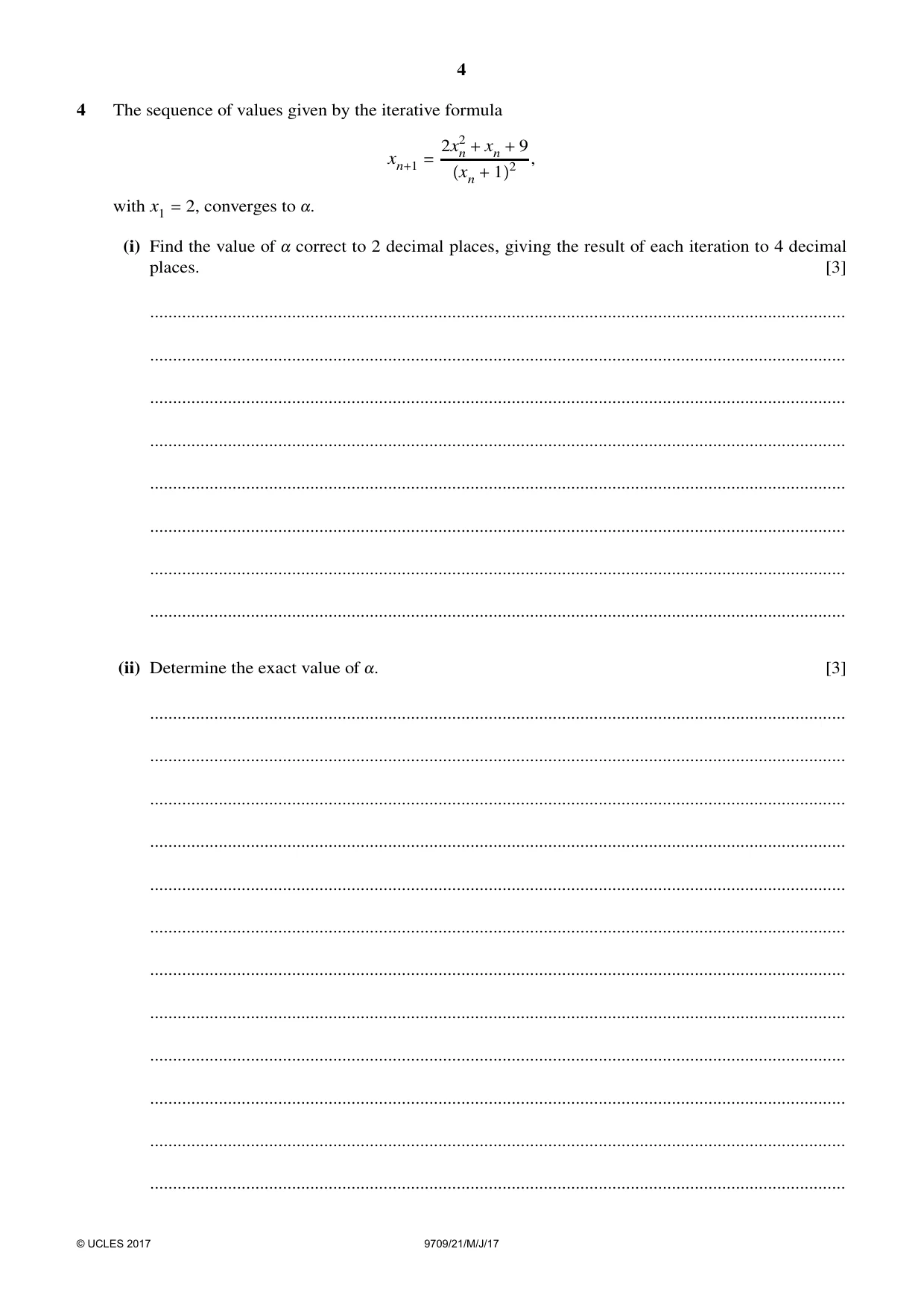Cambridge A Level Mathematics 9709 2017 May/June Paper 2 · Variant 1 question paper, page 4 of 12