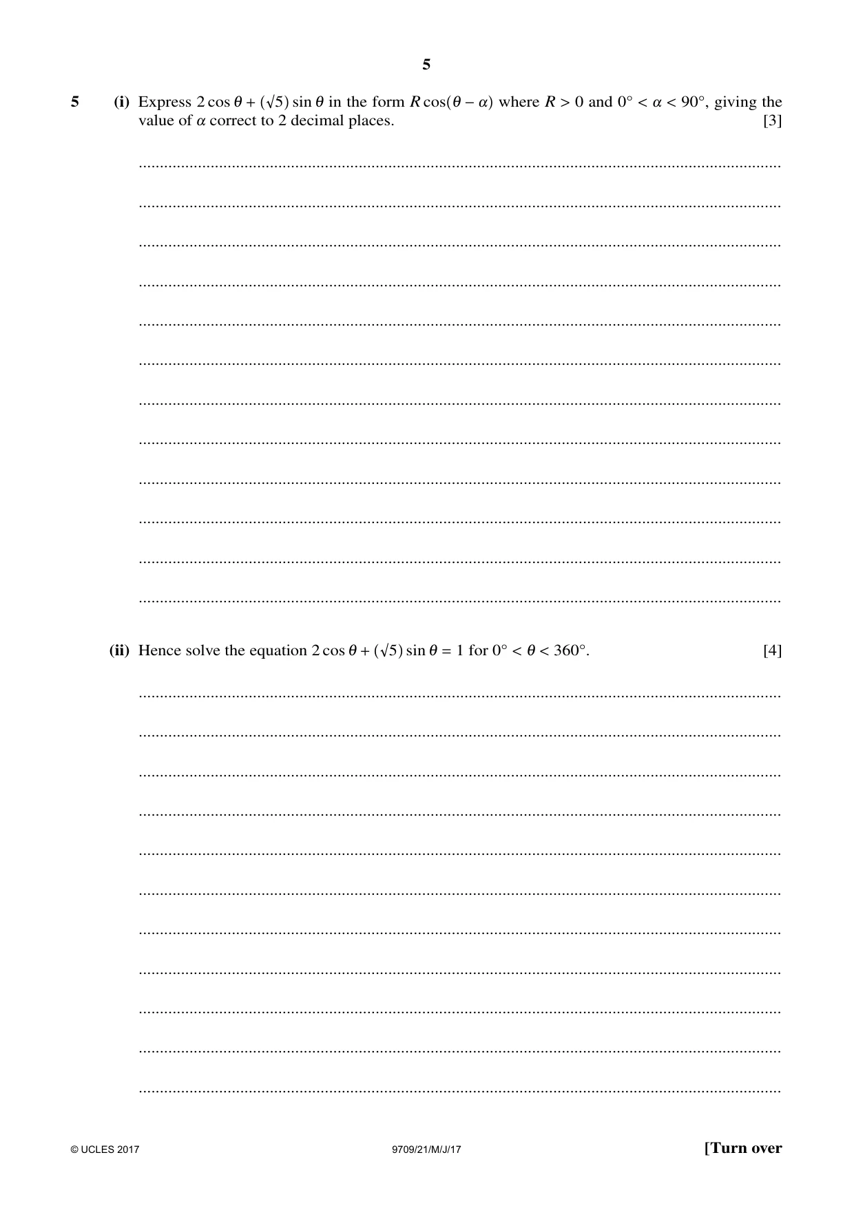 Cambridge A Level Mathematics 9709 2017 May/June Paper 2 · Variant 1 question paper, page 5 of 12
