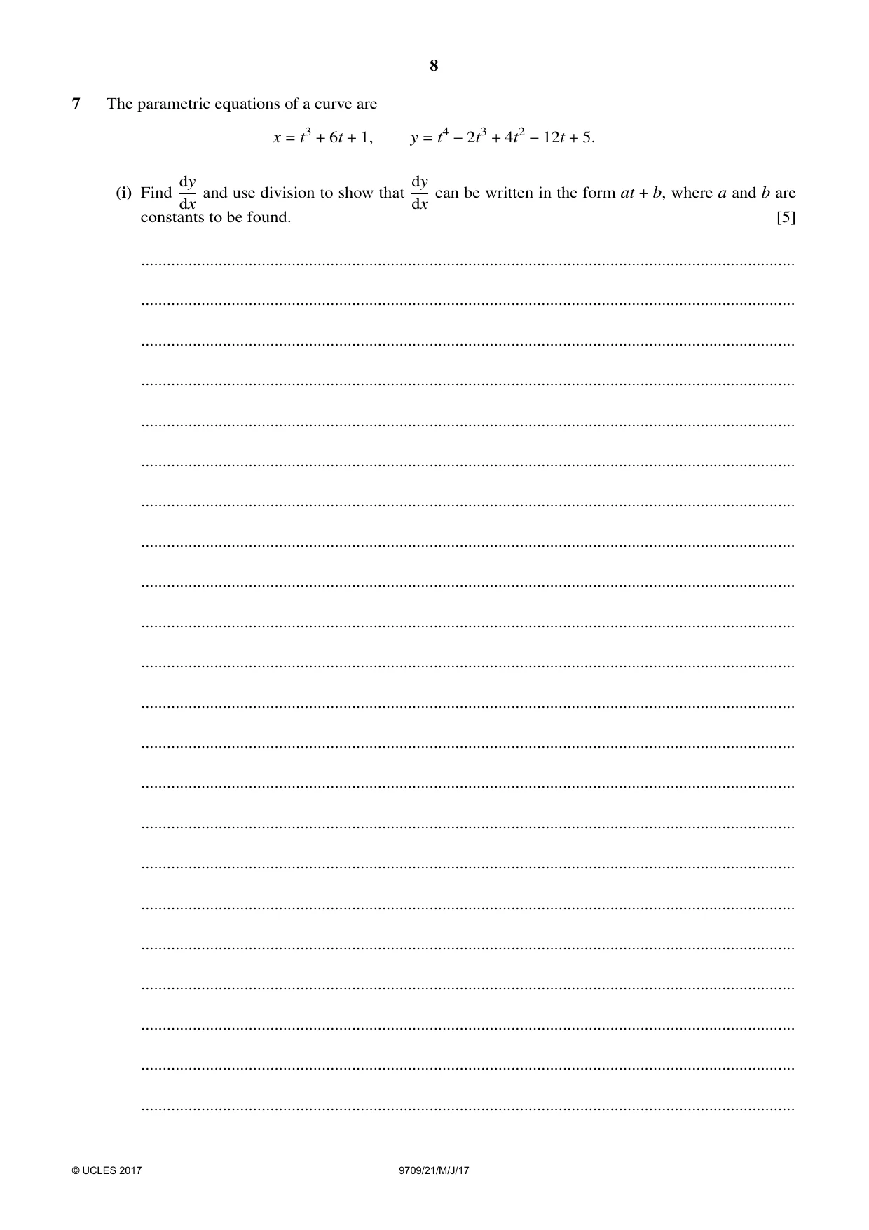 Cambridge A Level Mathematics 9709 2017 May/June Paper 2 · Variant 1 question paper, page 8 of 12