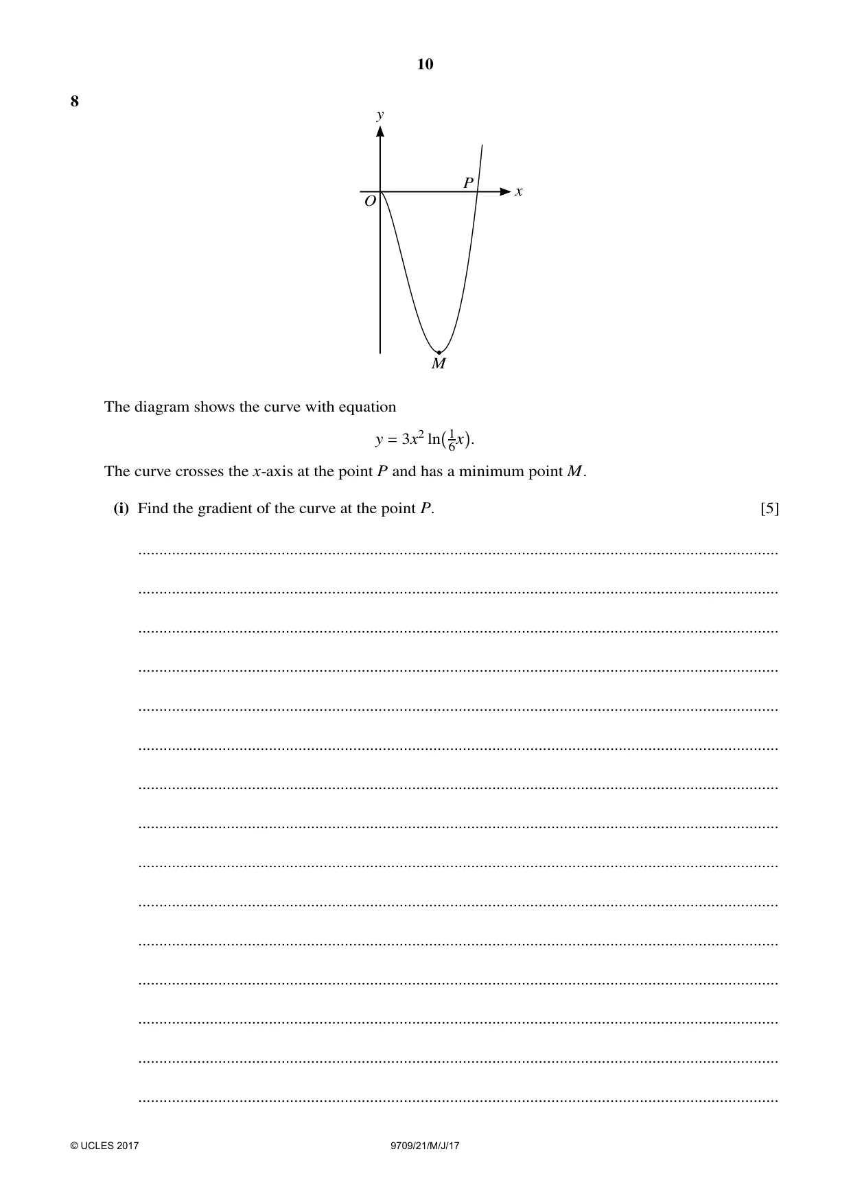 Cambridge A Level Mathematics 9709 2017 May/June Paper 2 · Variant 1 question paper, page 10 of 12