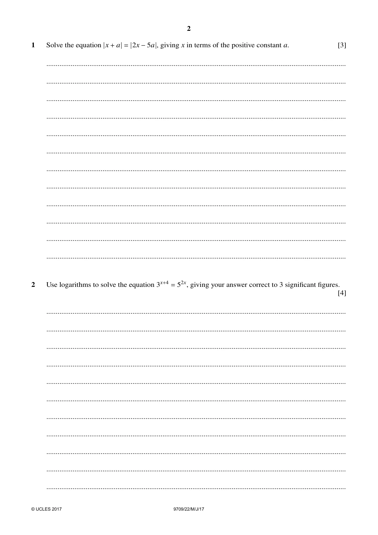 Cambridge A Level Mathematics 9709 2017 May/June Paper 2 · Variant 2 question paper, page 2 of 12