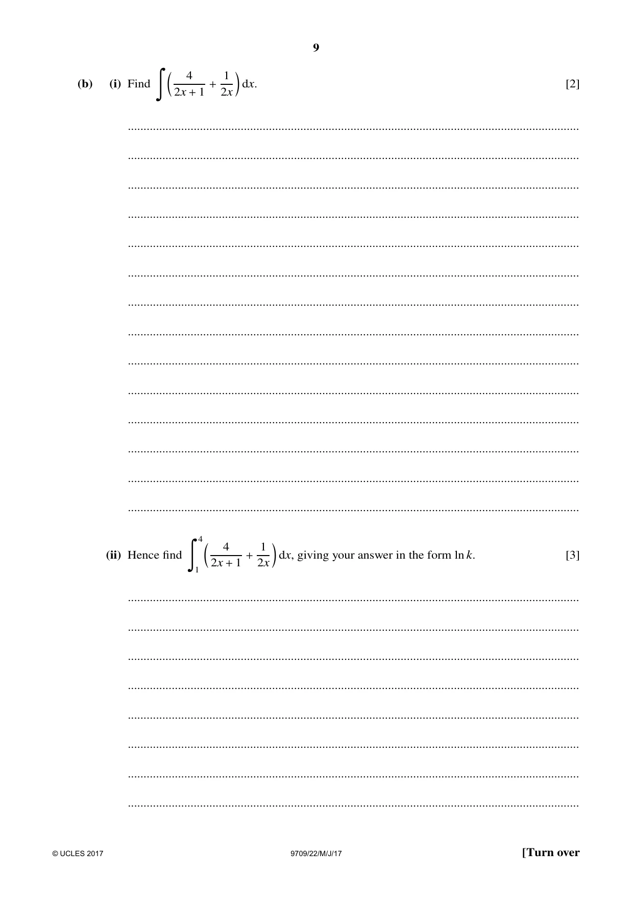 Cambridge A Level Mathematics 9709 2017 May/June Paper 2 · Variant 2 question paper, page 9 of 12